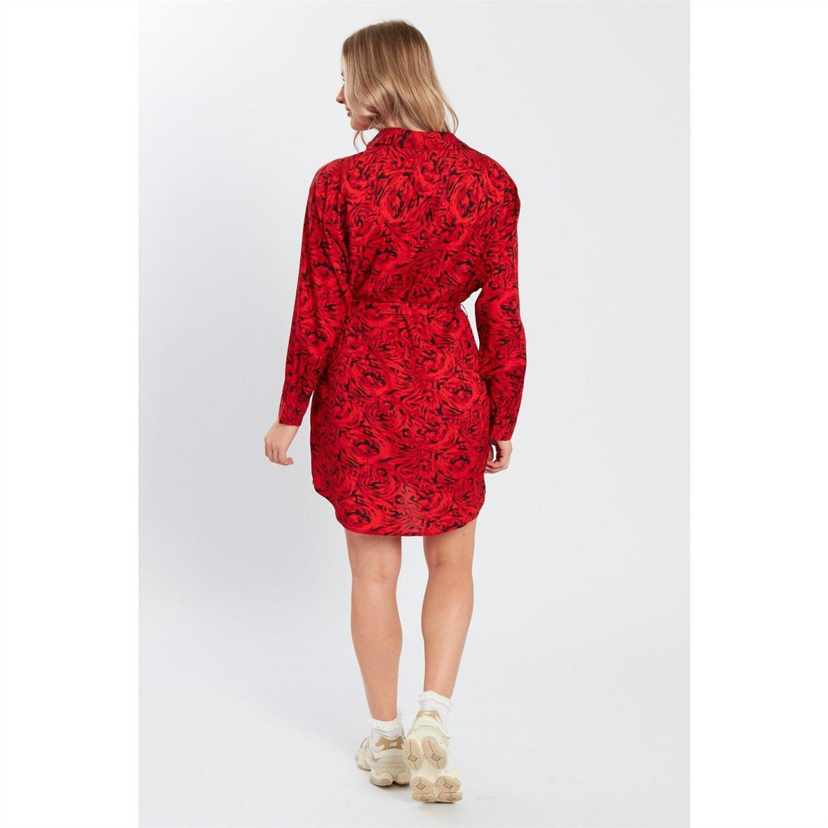 Wednesday Girls Blur Print Belted Collared Neck Mini Dress