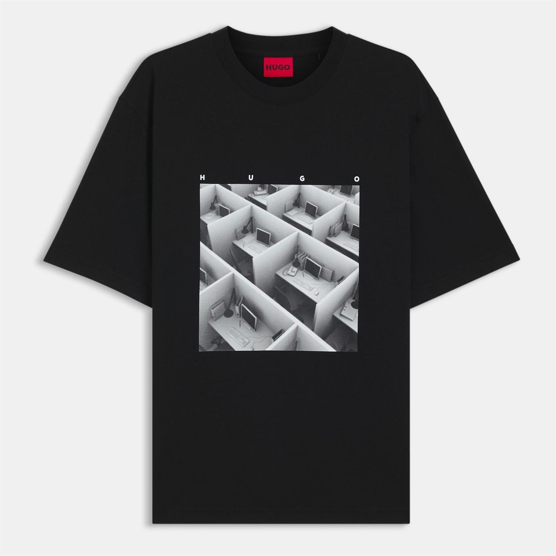Hugo Graphic Crew Neck Ribbed Collar Short Sleeve Jersey T-Shirt