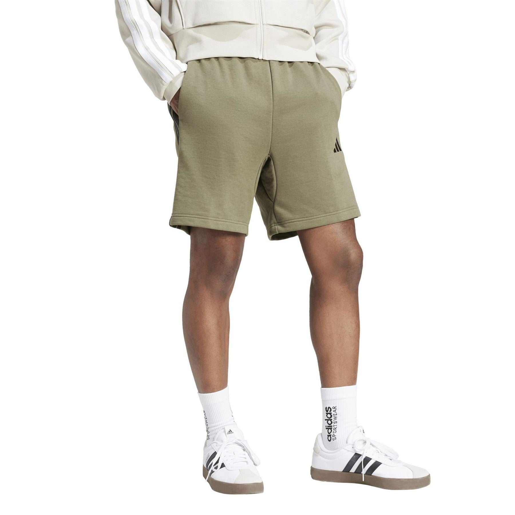 adidas Mens Essentials 3 Stripe Fleece Shorts