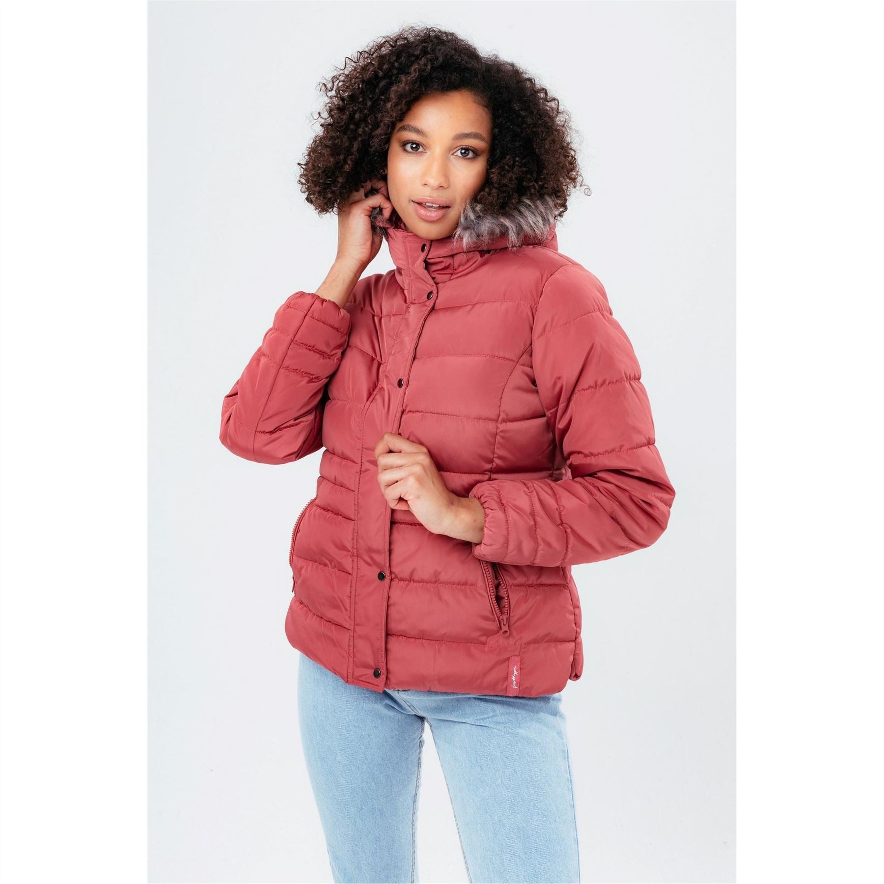 Hype Shorts Puffer Jacket With Fur Trim