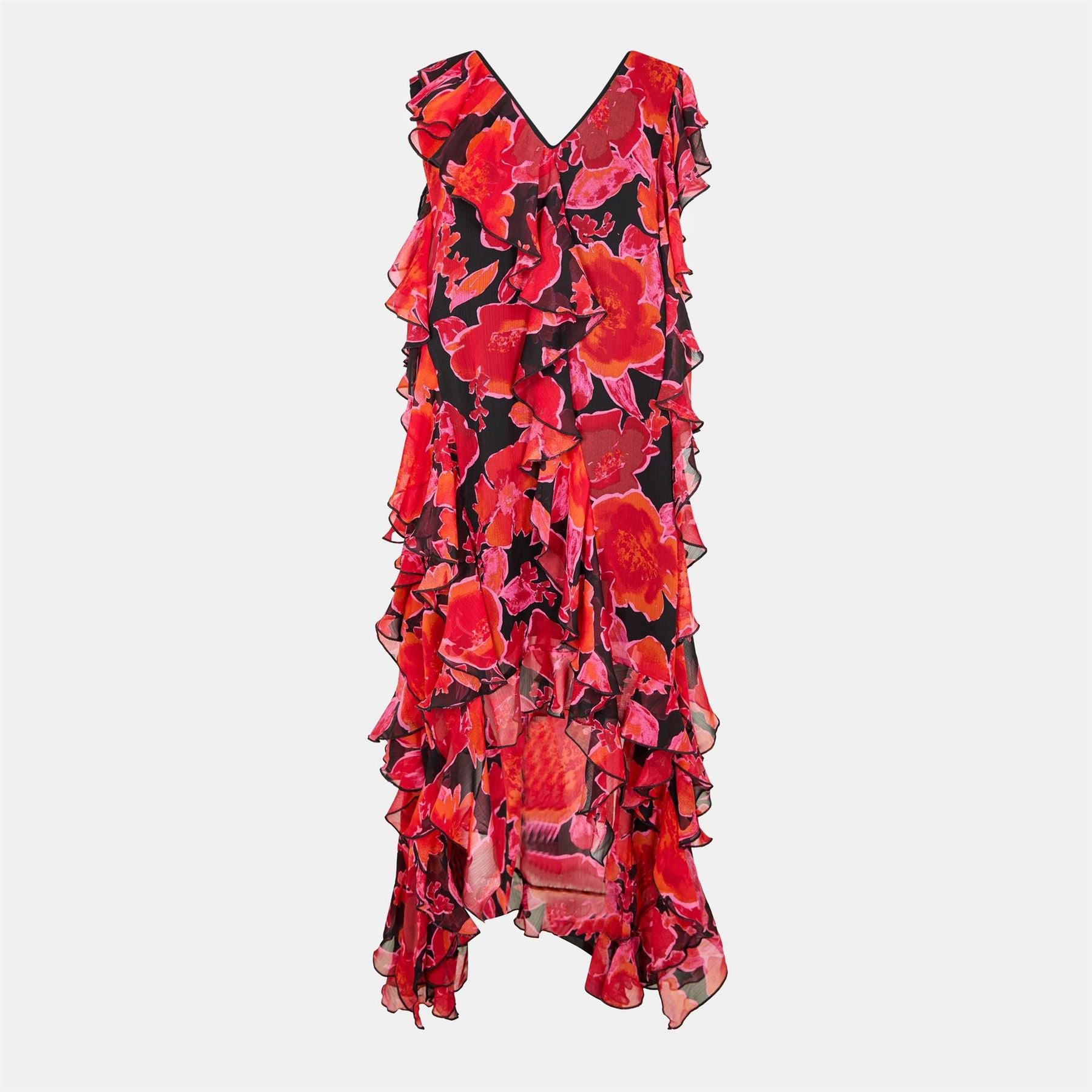 Biba Ruffle V-Neck Sleeveless Midi Dress