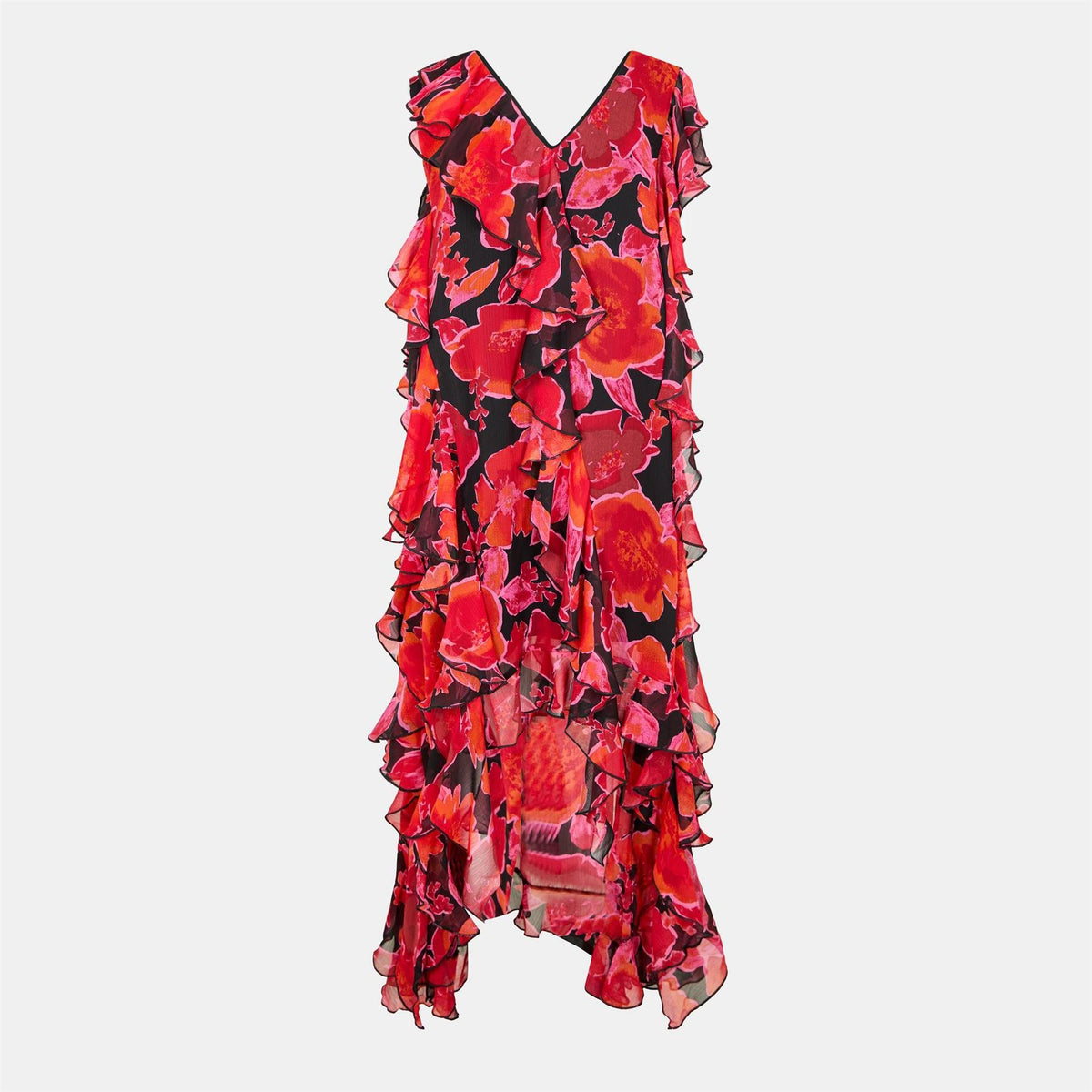Biba Ruffle V-Neck Sleeveless Midi Dress