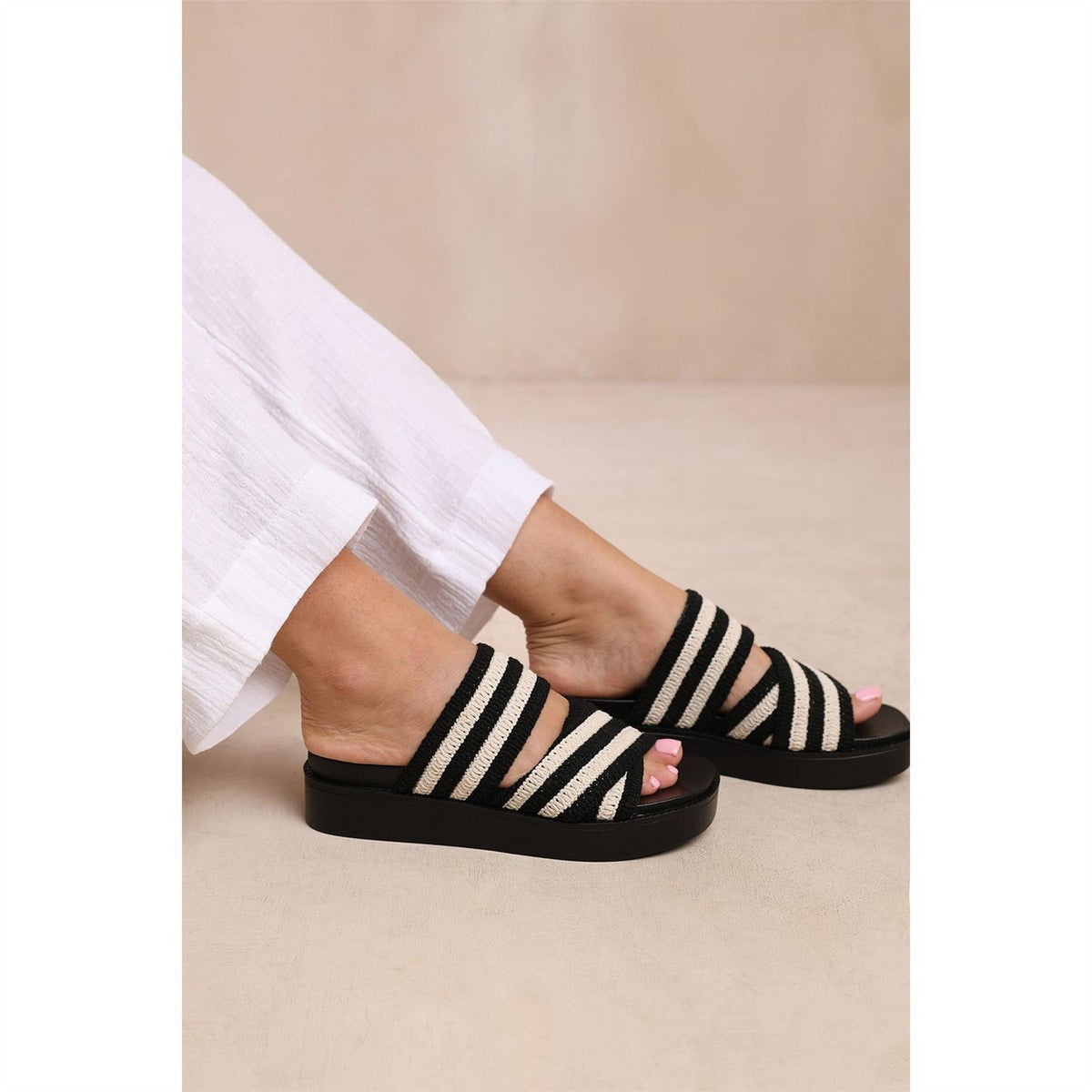 Wheres That From Striped Platform Open Toe Slide Sandals