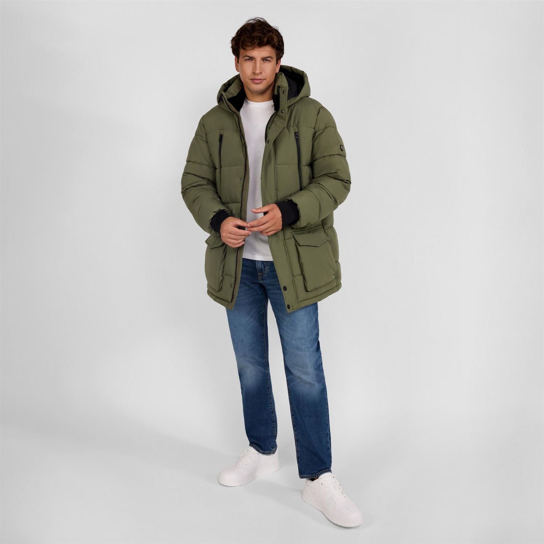 Minoti Men Long Jacket Fleece Lined Zip Pockets Khaki
