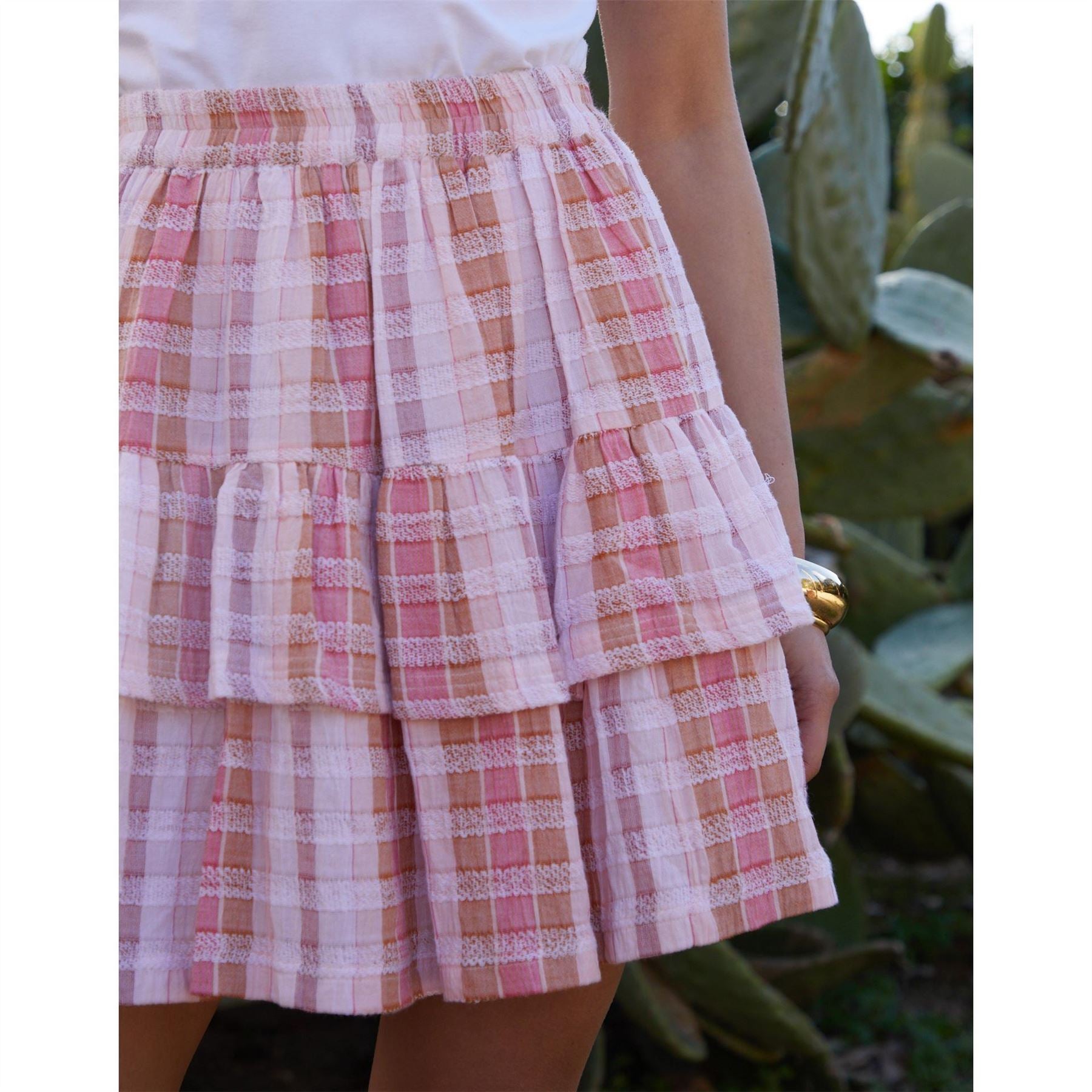 Threadbare Regular Fit Gingham Tiered Mini Skirt