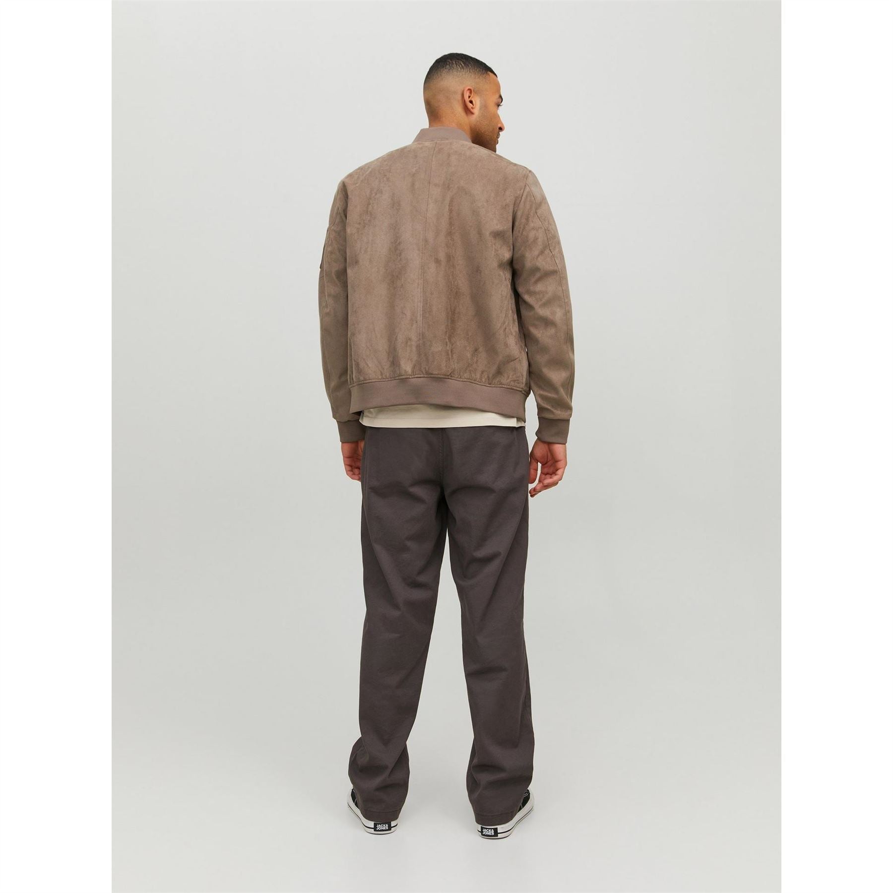 Jack and Jones Faux Suede Bomber Rib Crew Neck Jacket