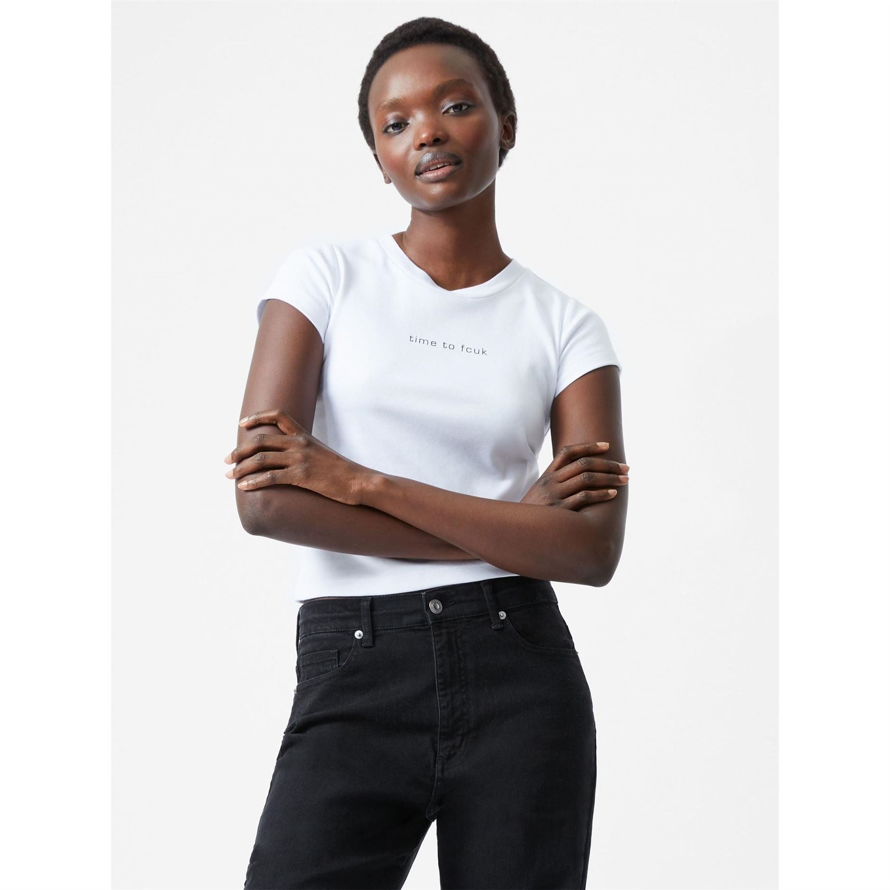 FCUK Cropped Crew Neck Short Sleeve T-Shirt