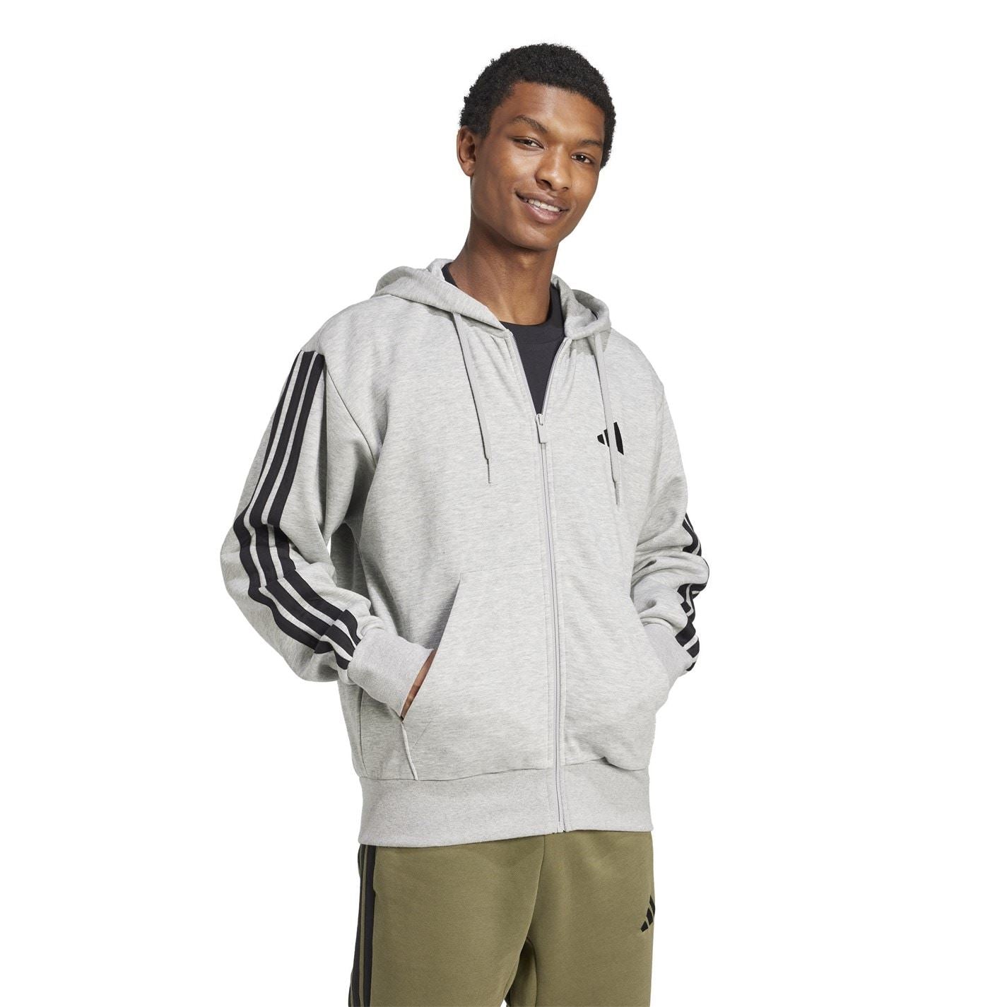 adidas Mens Essentials Fleece 3 Stripes Full Zip Hoodie