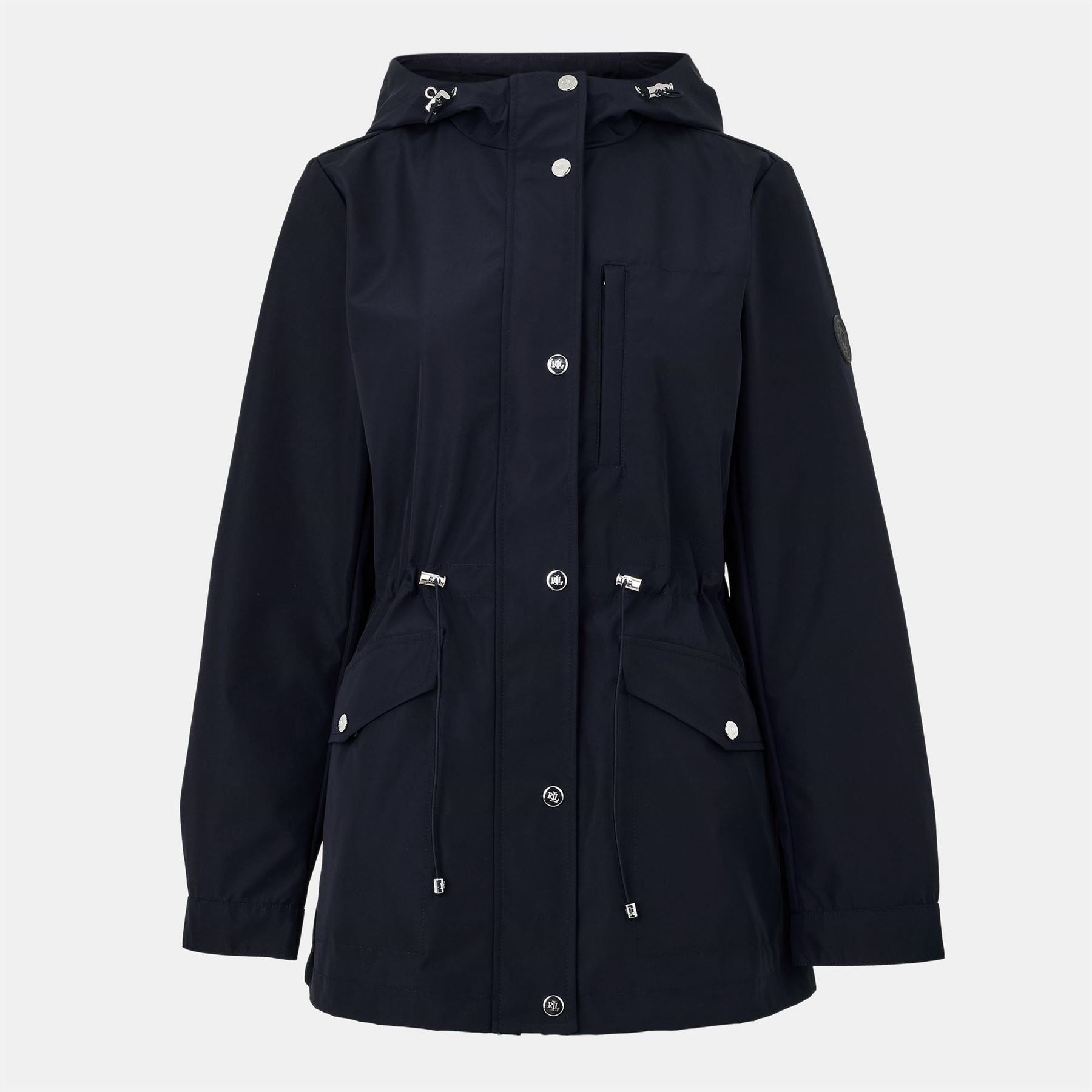 Lauren by Ralph Lauren Solid Patterned Hooded Drawstring Snap Button Rain Jacket