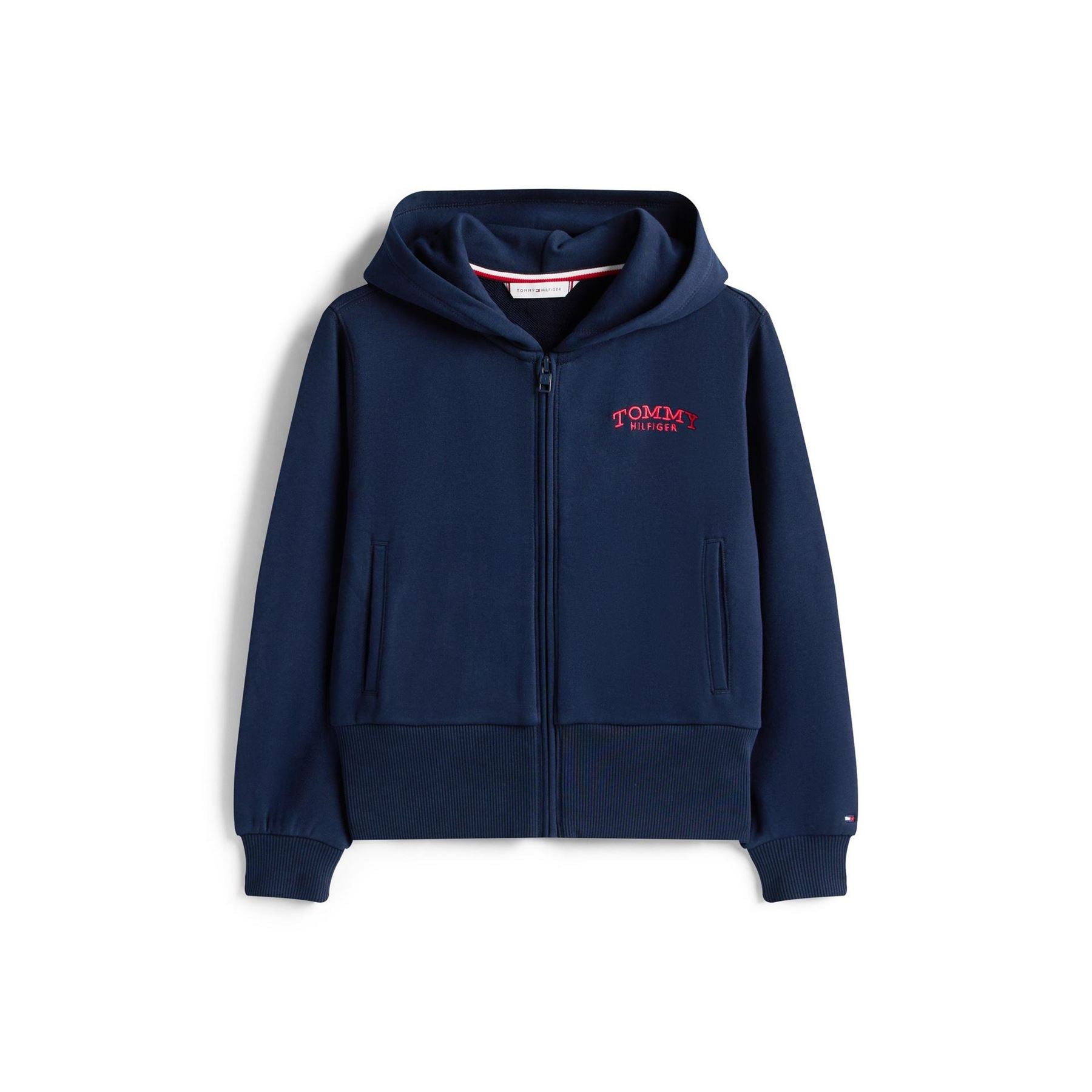 Tommy Hilfiger Solid Patterned Hooded Ribbed Cuff Zip Neck Jacket