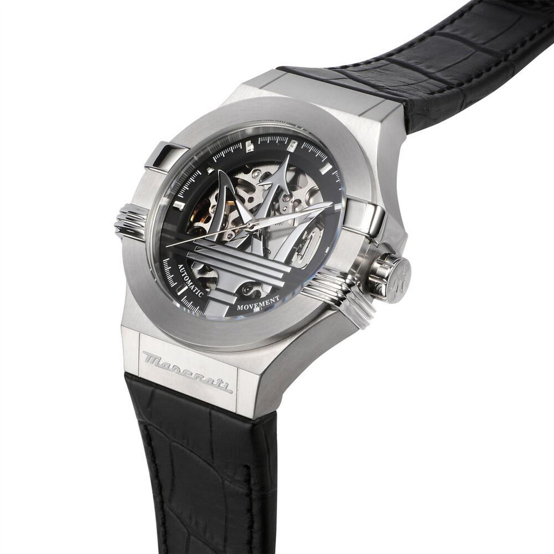 Maserati Skeleton Analogue Leather Strap Watch