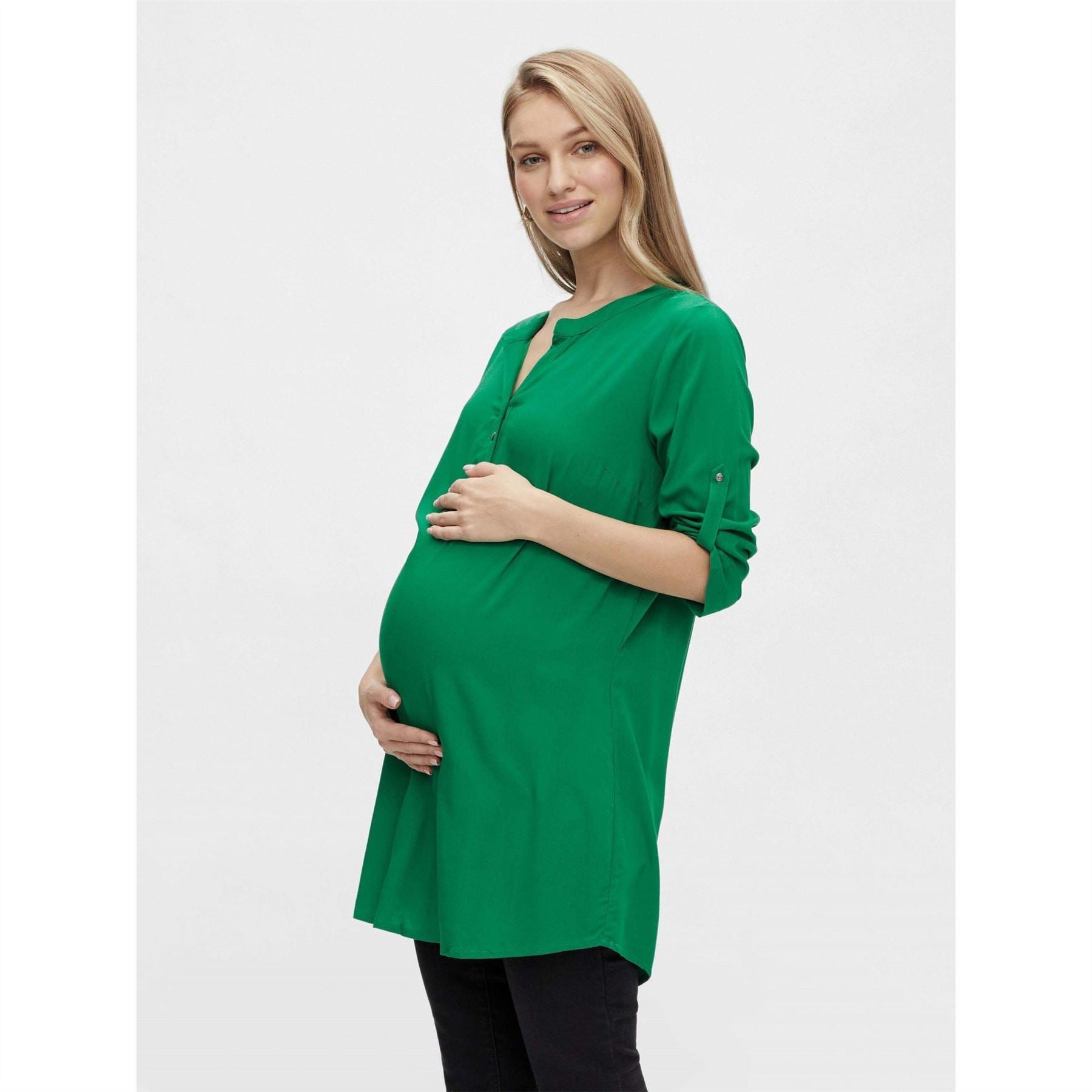 Mamalicious Mlmercy Notched Neck Band Collar Three Quarter Sleeve Tunic