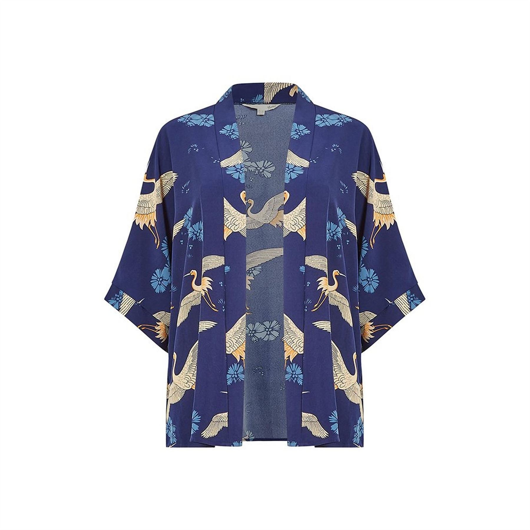 Yumi Crane Print Relaxed Fit Kimono