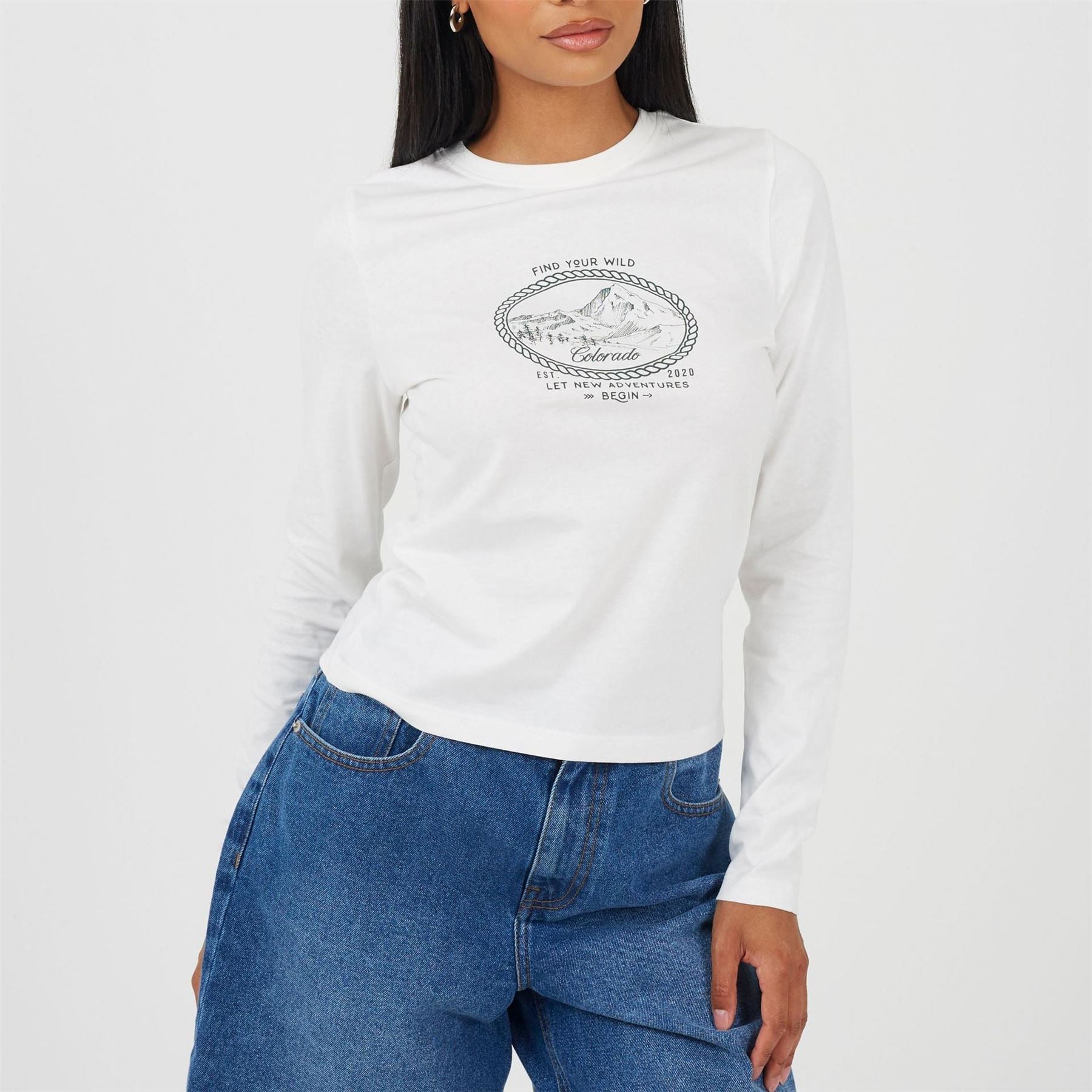 Brave Soul Womens Long Sleeve Top Withn Printed Chest Design