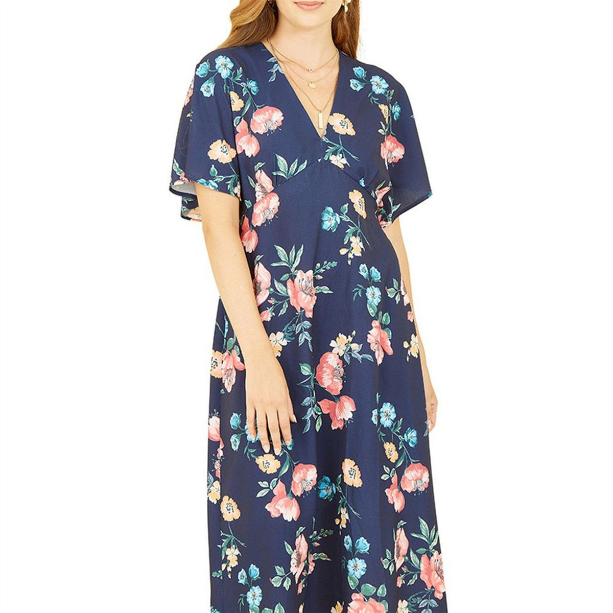 Yumi Navy Floral Kimono Midi Wrap Dress