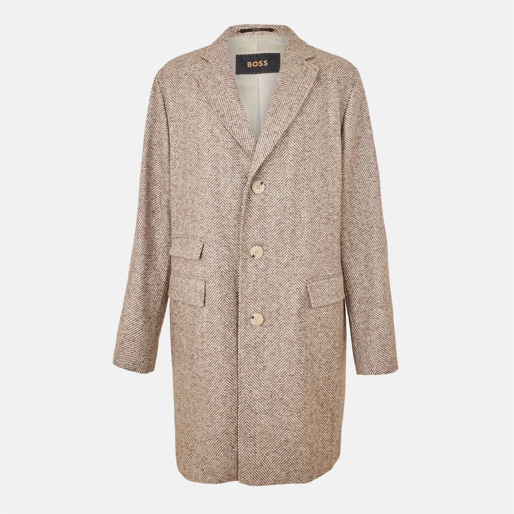 Boss Herringbone Patterned Over Coat