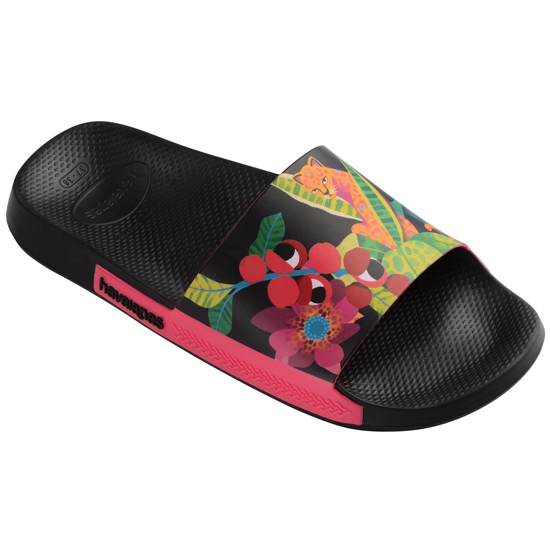 Havaianas Womens Hav. Slide Print Black Pink Paradis Flip Flops