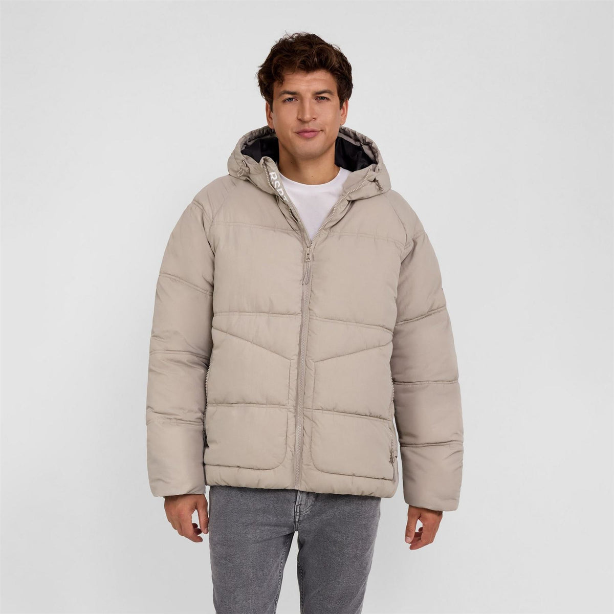 Minoti Boys Quilted Jacket Hood Zip Pockets Grey