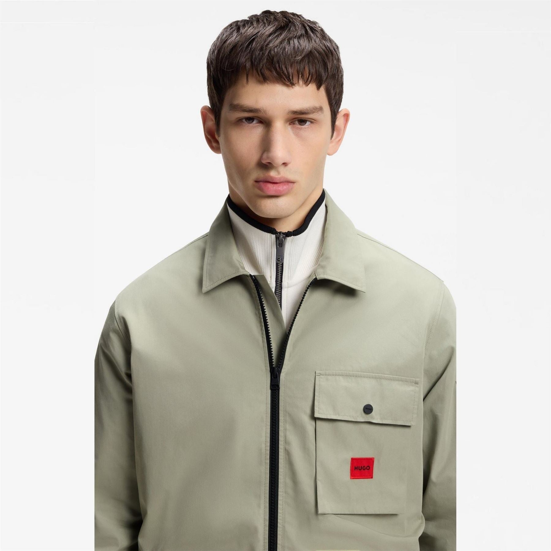 Hugo HUGO Emmond Cotton Long Sleeve Zip Overshirt   Contemporary Design with Logo Detail