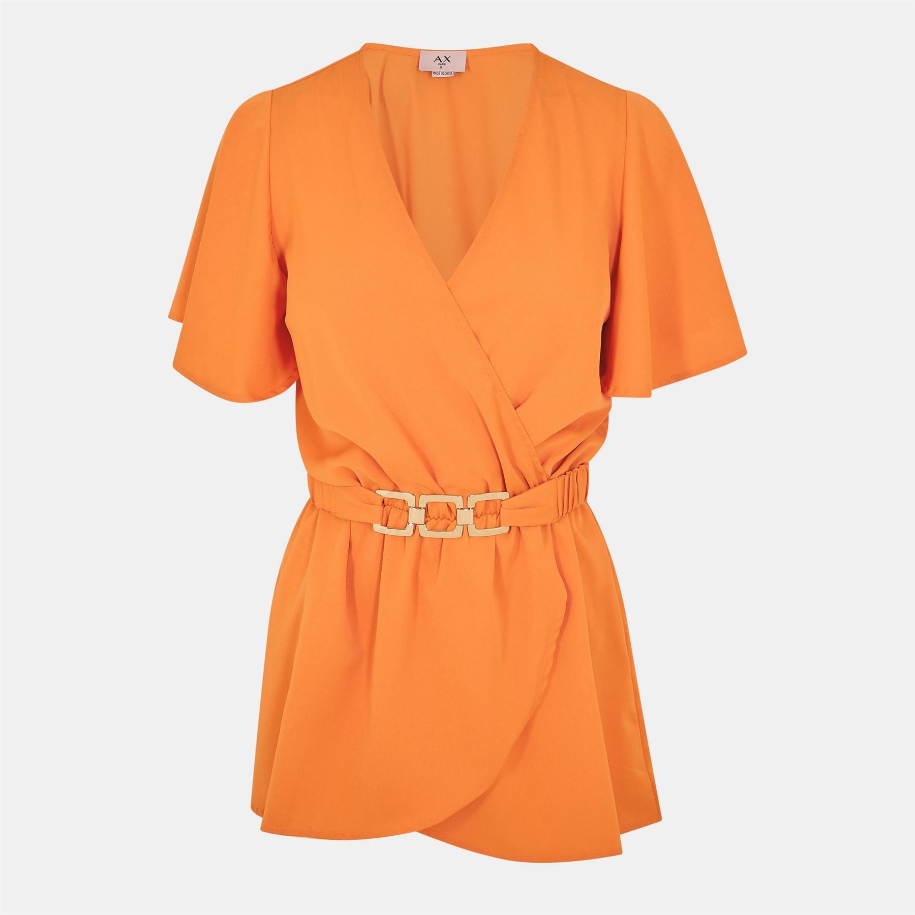 AX Paris Short Sleeve Wrap Belted Top