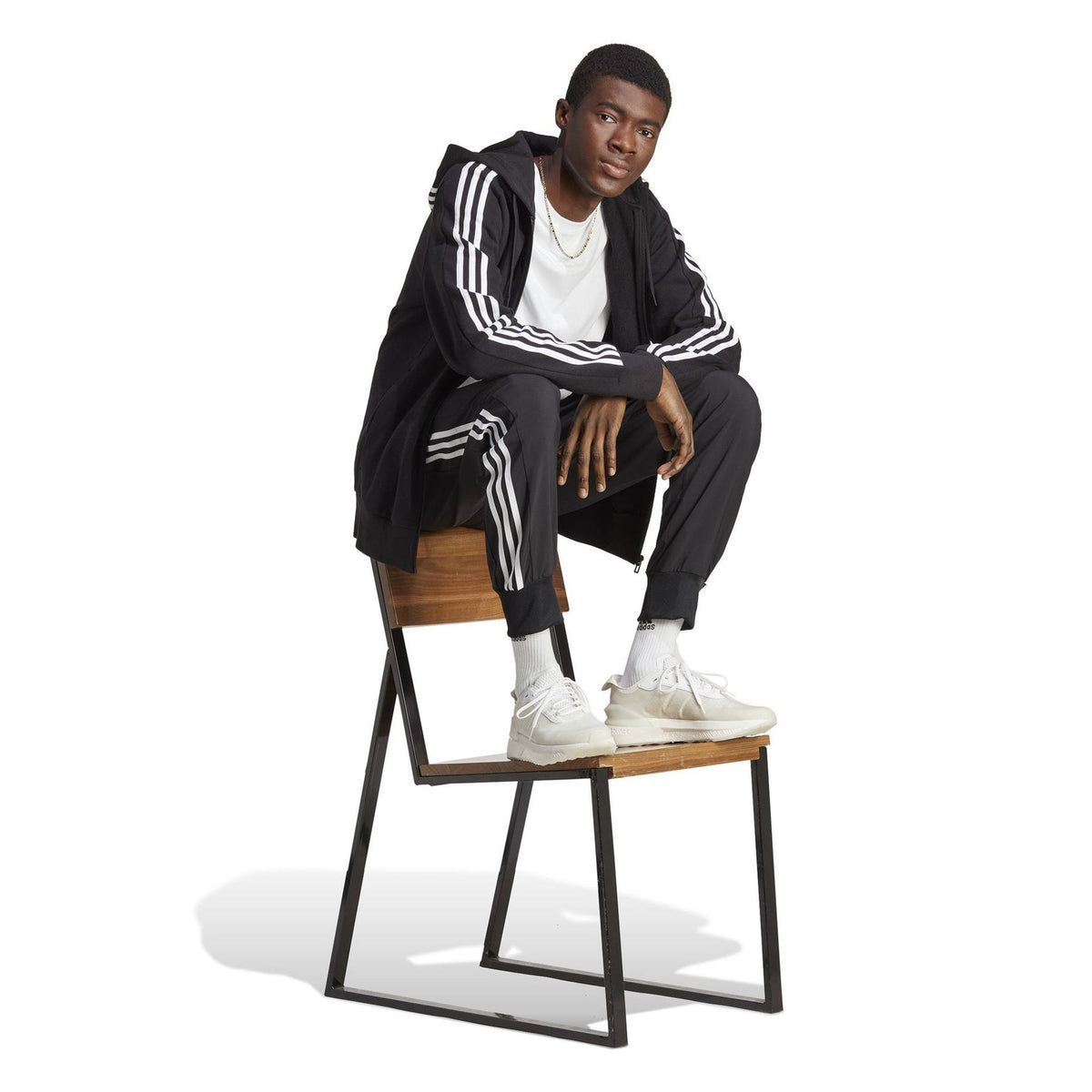 adidas Mens French Terry 3 Stripes Zip Hoodie