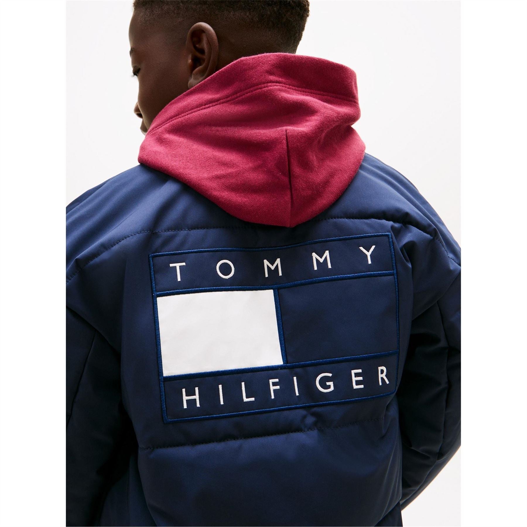 Tommy Hilfiger Bold Logo Snap Button Bomber Jacket with Ribbed Cuff