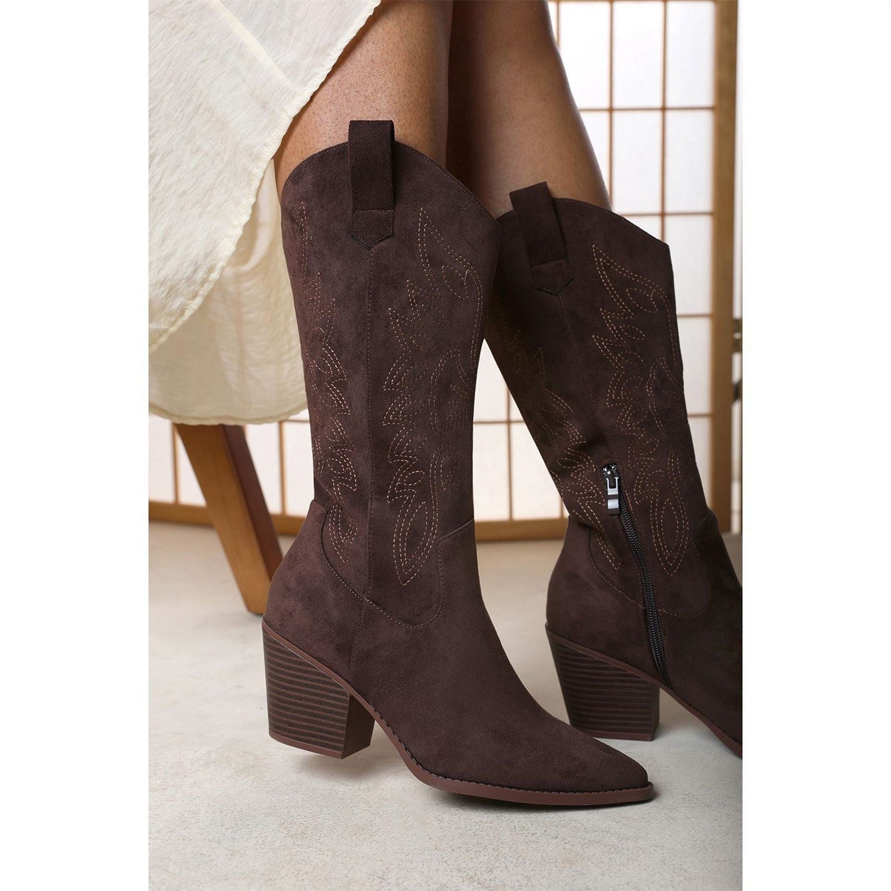 Wheres That From Calf Cowboy Boots Block Heel Western Embroidered