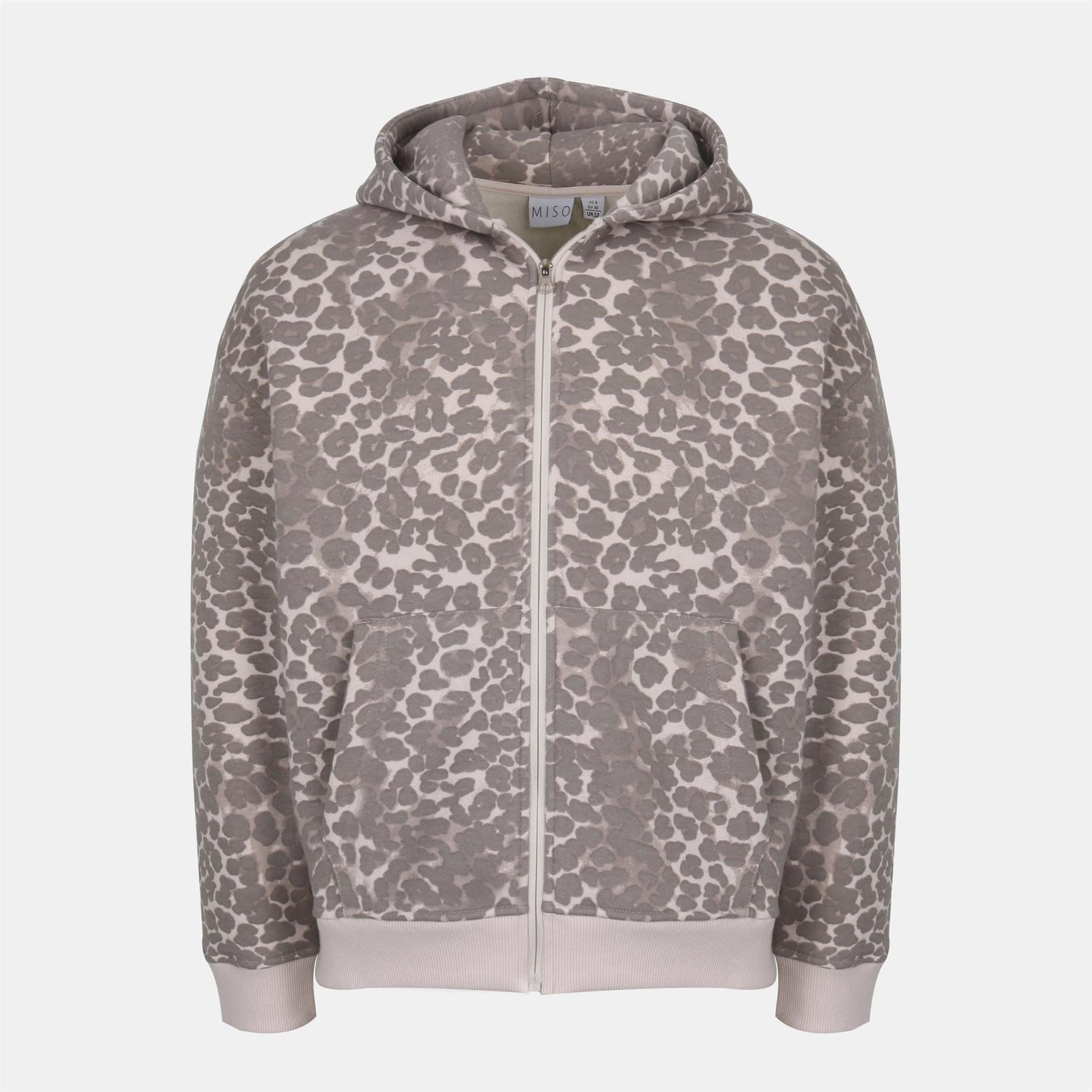 Miso Leopard Patterned Hooded Full Zipper Sweat Jacket