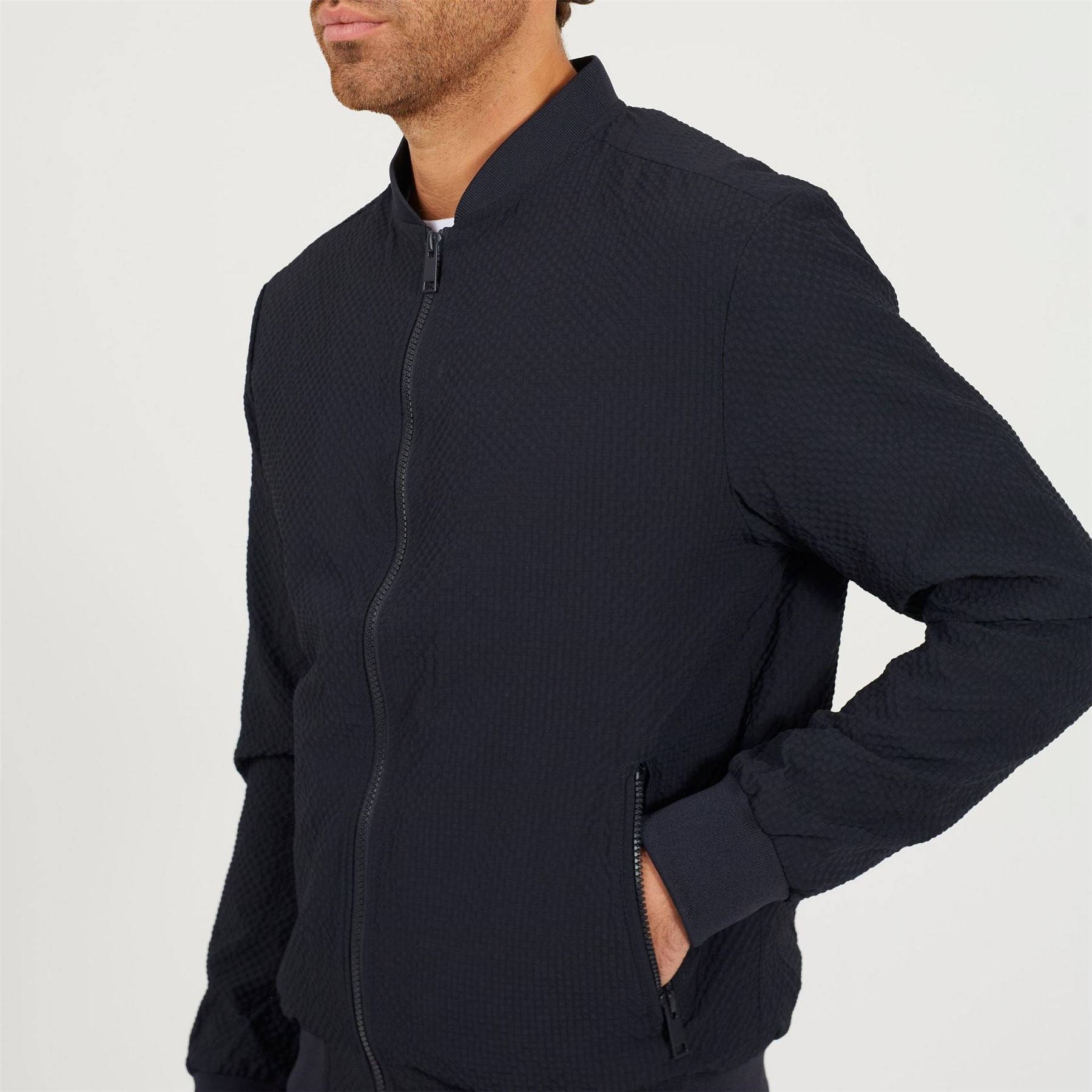 Brave Soul Mens Navy Seerscuker Bomber Jacket
