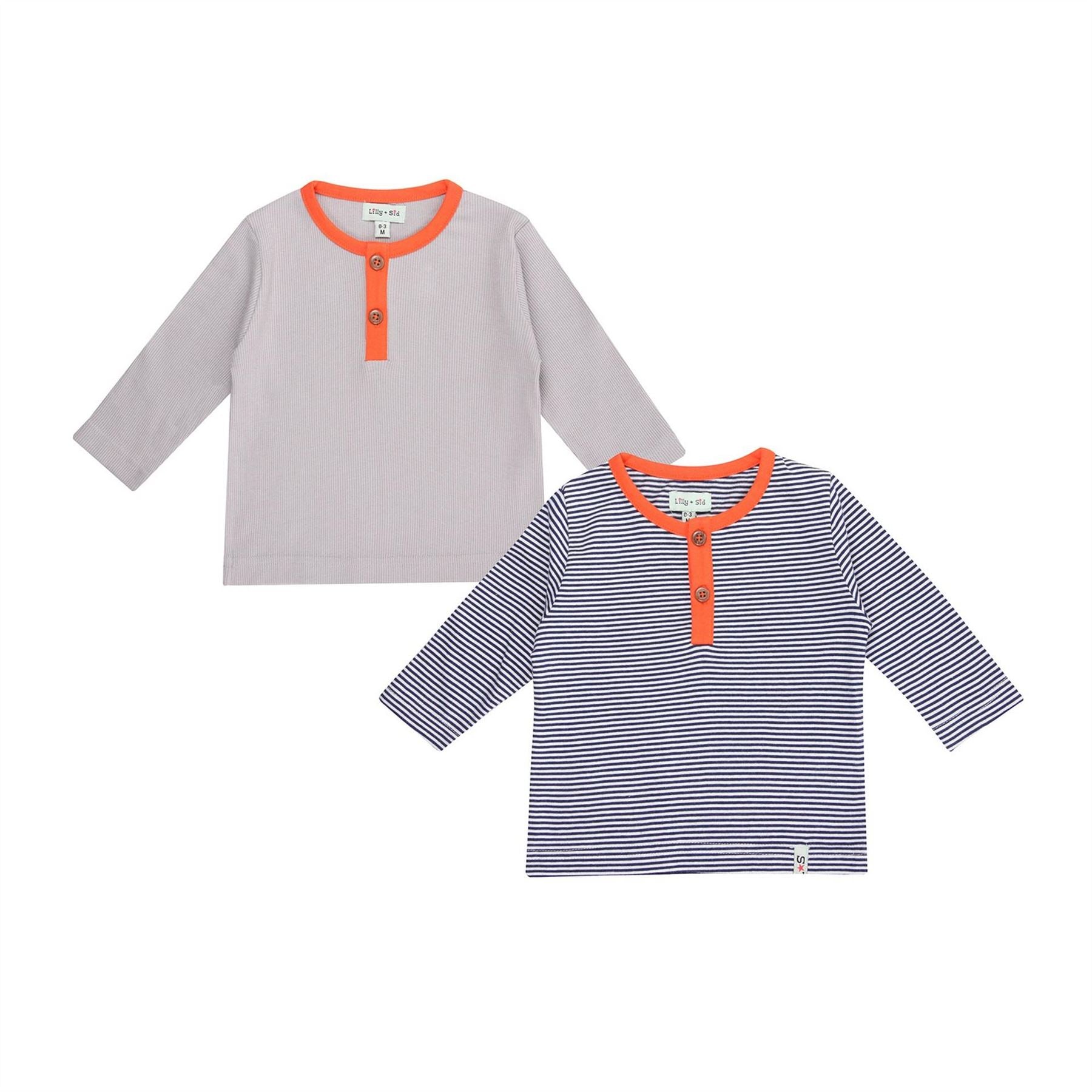Lilly and Sid 2 Pack Regular Fit Henley Collar Top