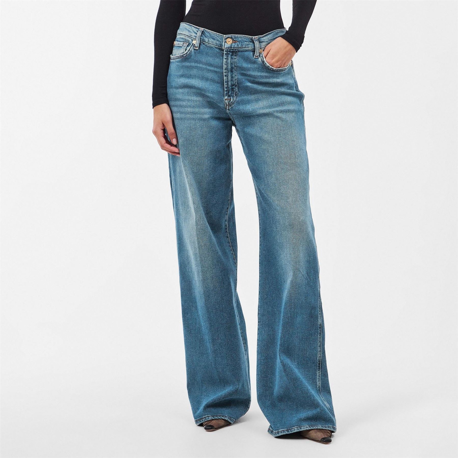 7 For All Mankind Lotta Light Wash Patterned Wide Leg Jeans