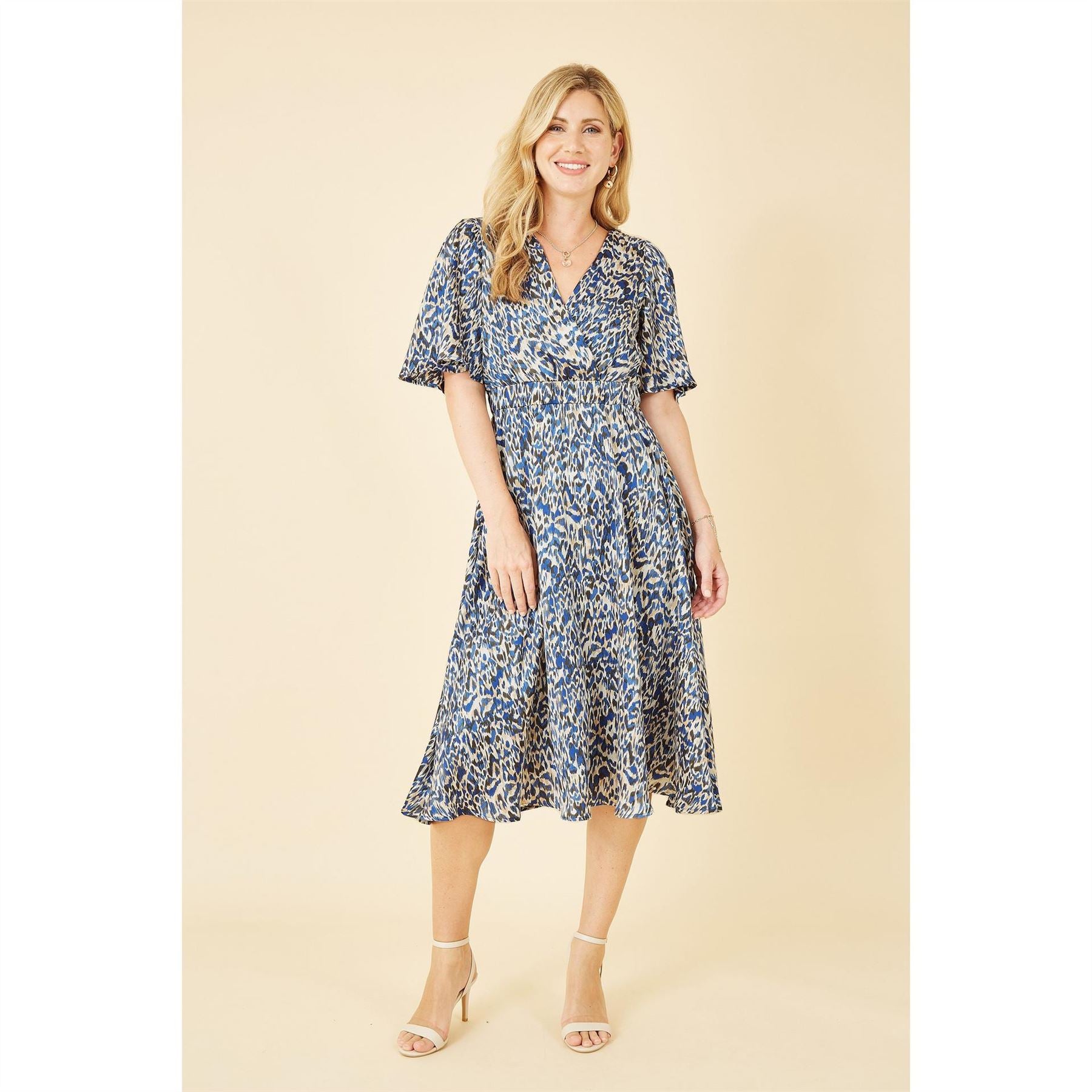 Yumi Animal Print Wrap Midi Skater Dress
