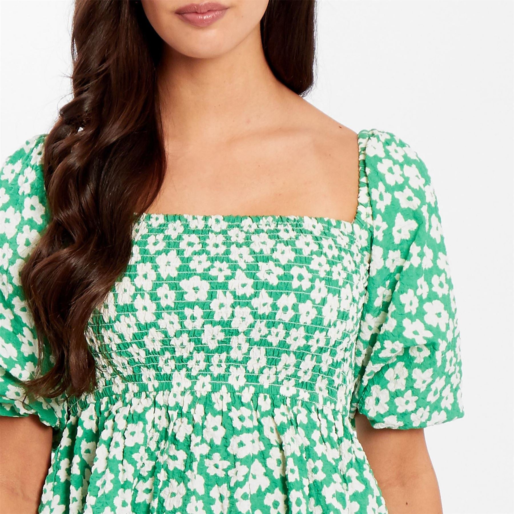 Be You Waffle Square Neck Short Sleeve Blouse