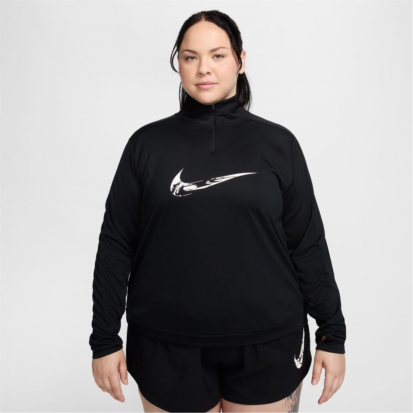 Nike Bold Logo Reflective Zip Neck Long Sleeve Athletic Top