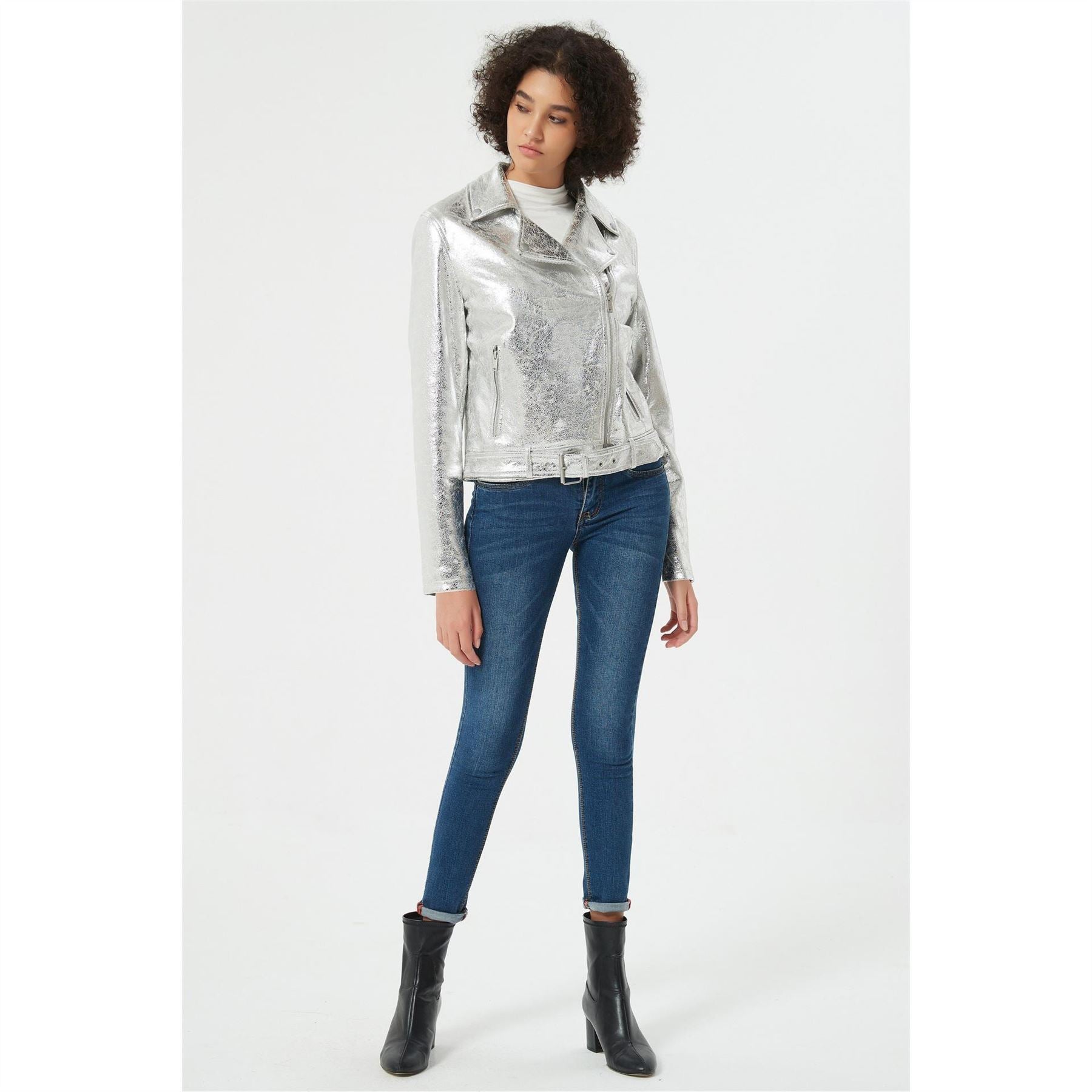 Be You Metallic Biker Leather Jacket
