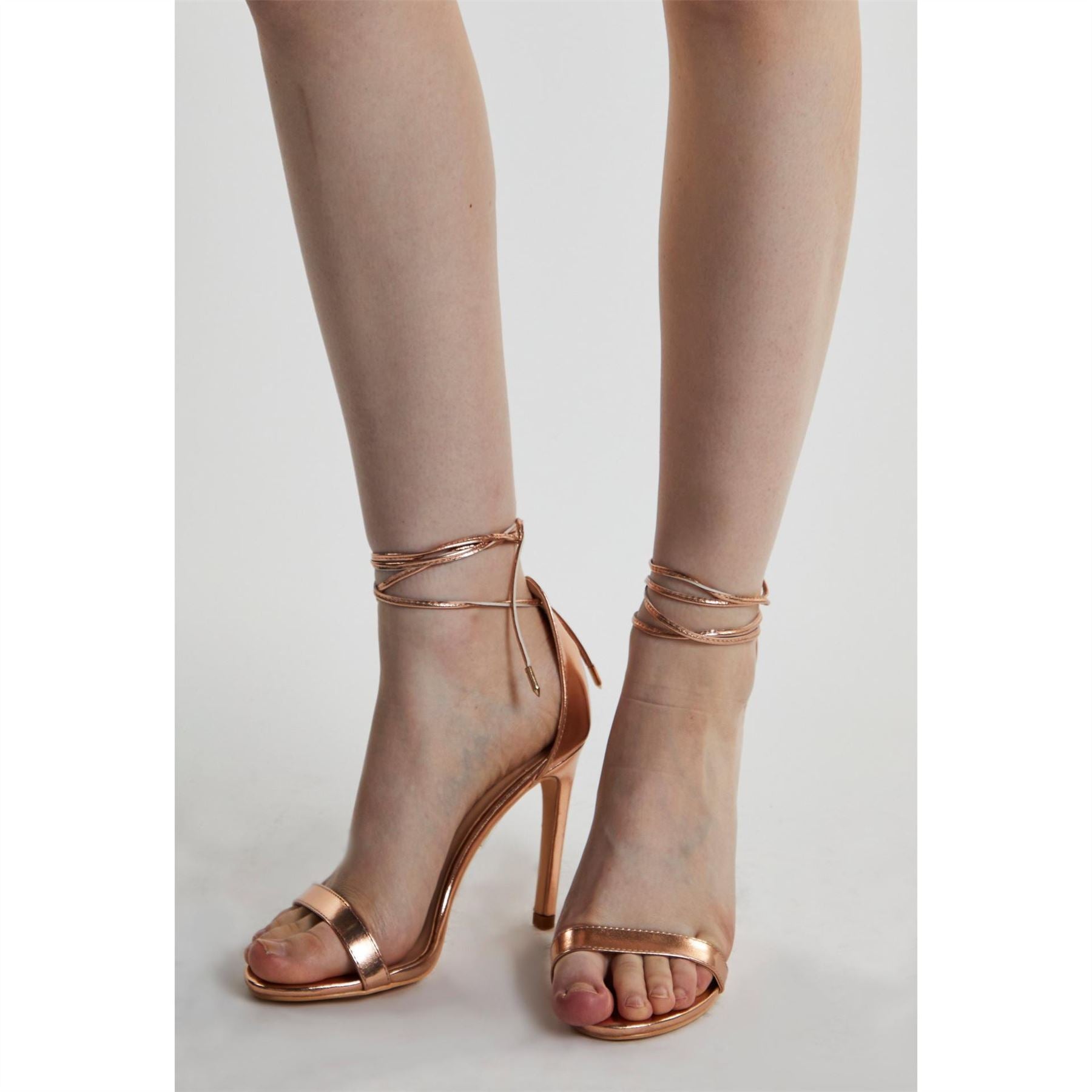 Glamorous Gold Ankle Tie High Heels