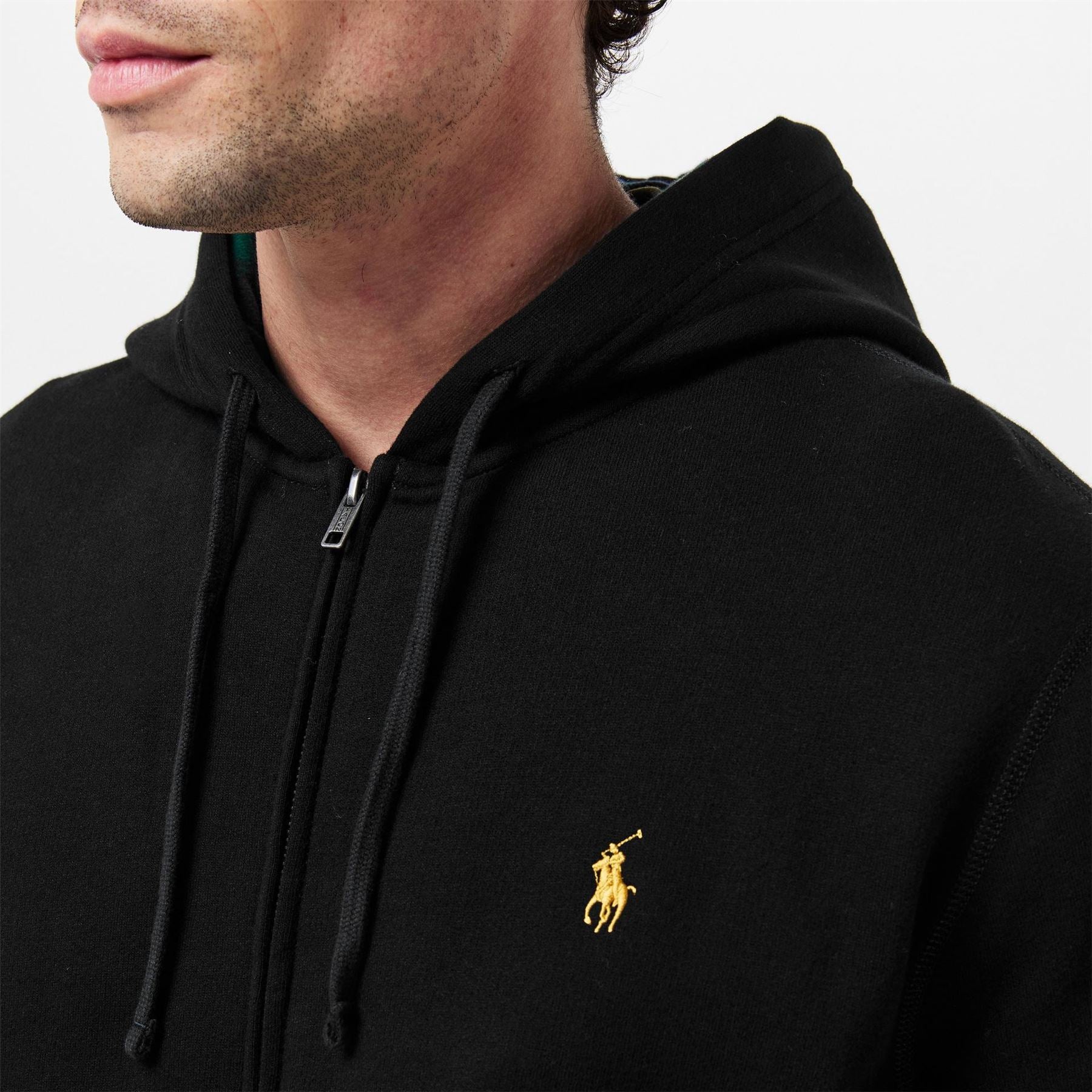 Polo Ralph Lauren Gold Solid Patterned Hooded Neck Ribbed Cuff Sweat Jacket