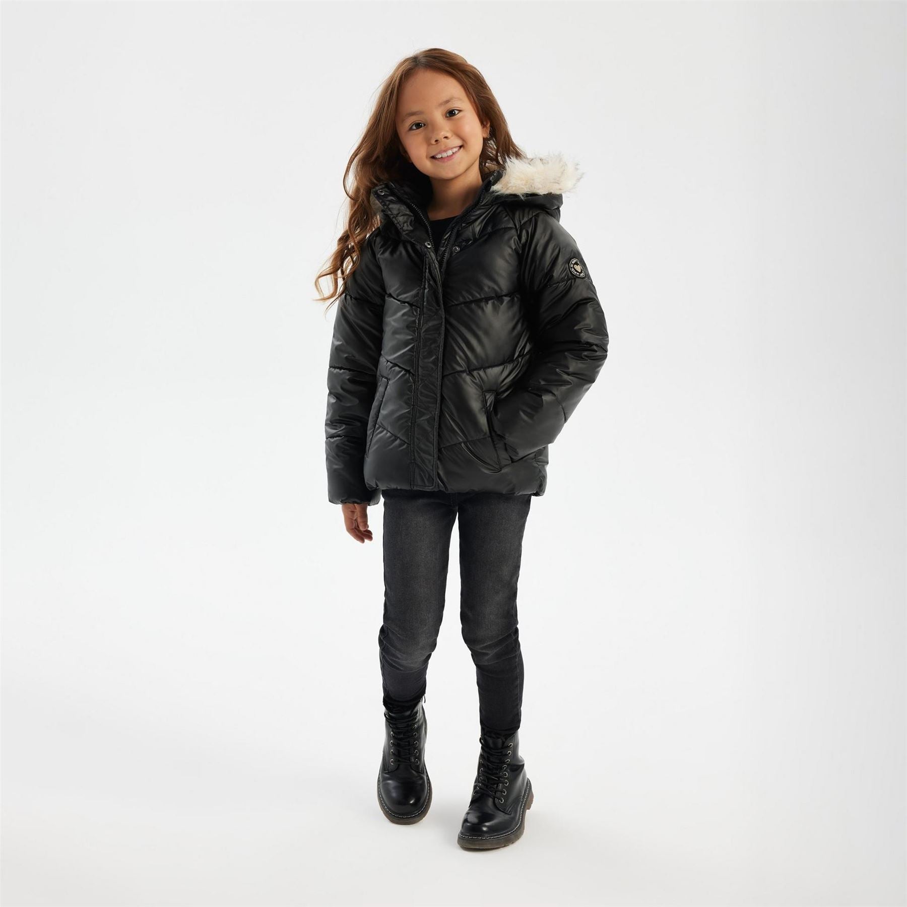 Minoti Girls Padded Jacket Faux Fur Lining Black
