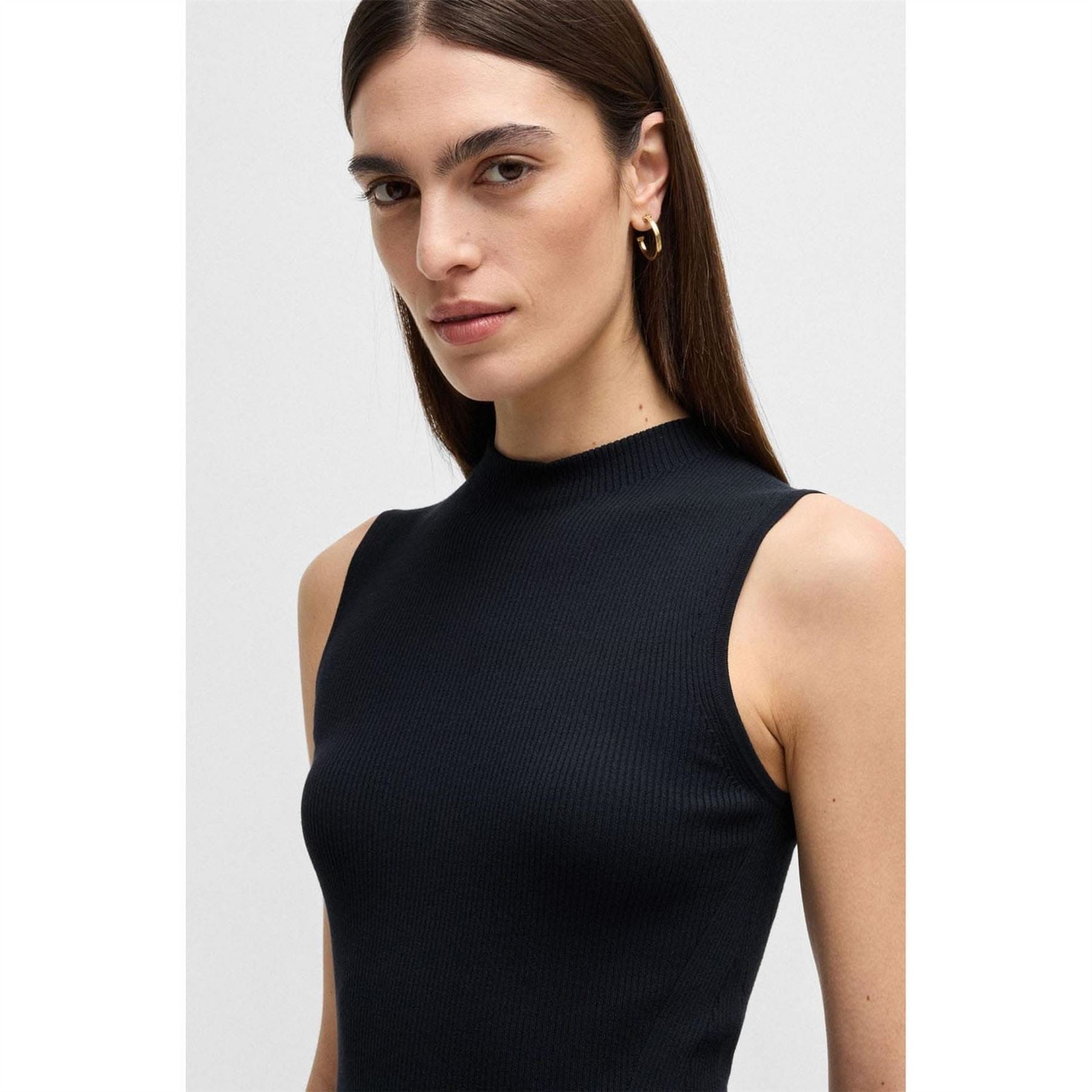 Boss Ribbed Top With Mock Neckline