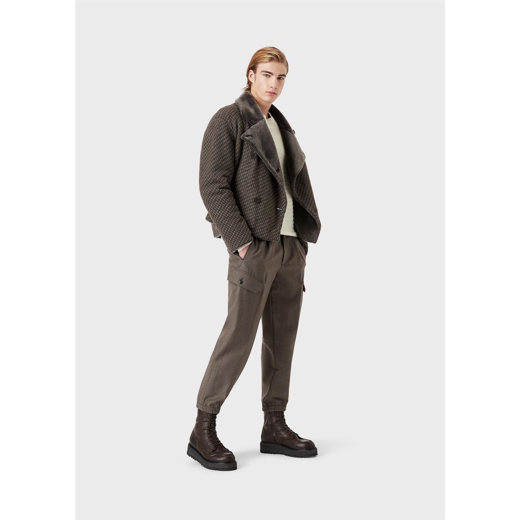 Emporio Armani Textured Houndstooth Boxy Fit Jacket