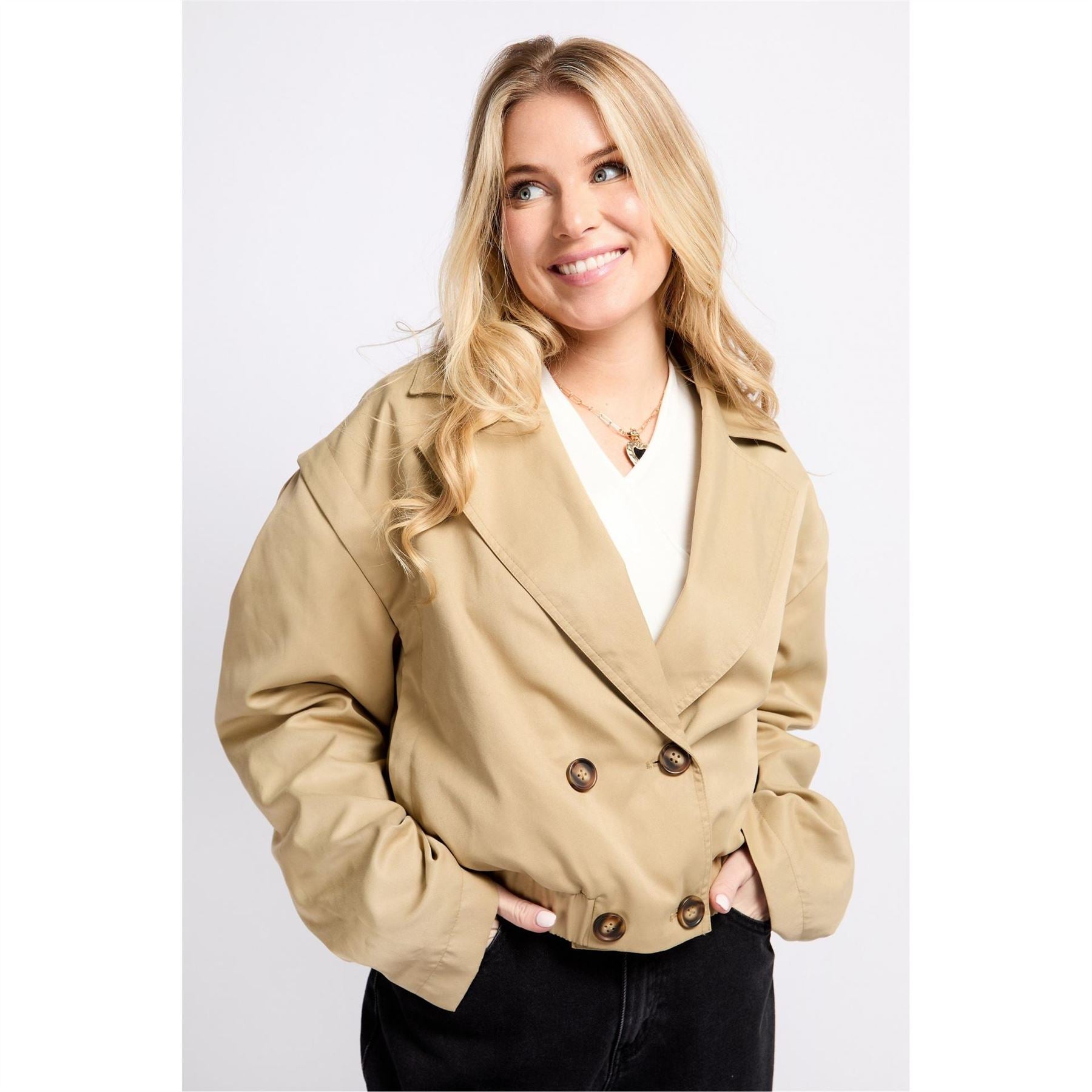 Little Mistress Solid Patterned Double Button Lapel Collared Blazer