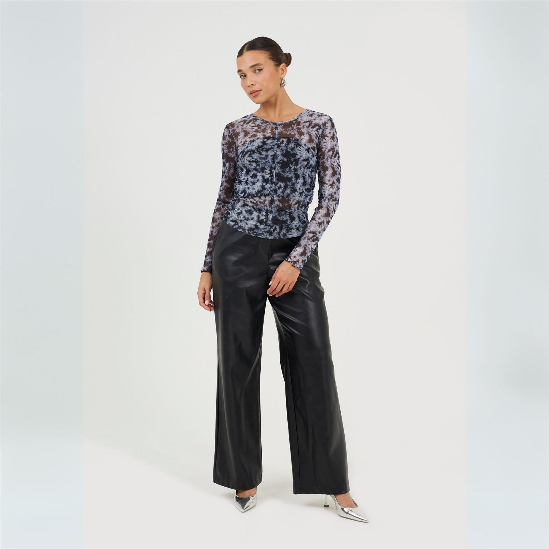 Brave Soul Mock Neck Illusion Sleeve Long Sleeve Mesh Top