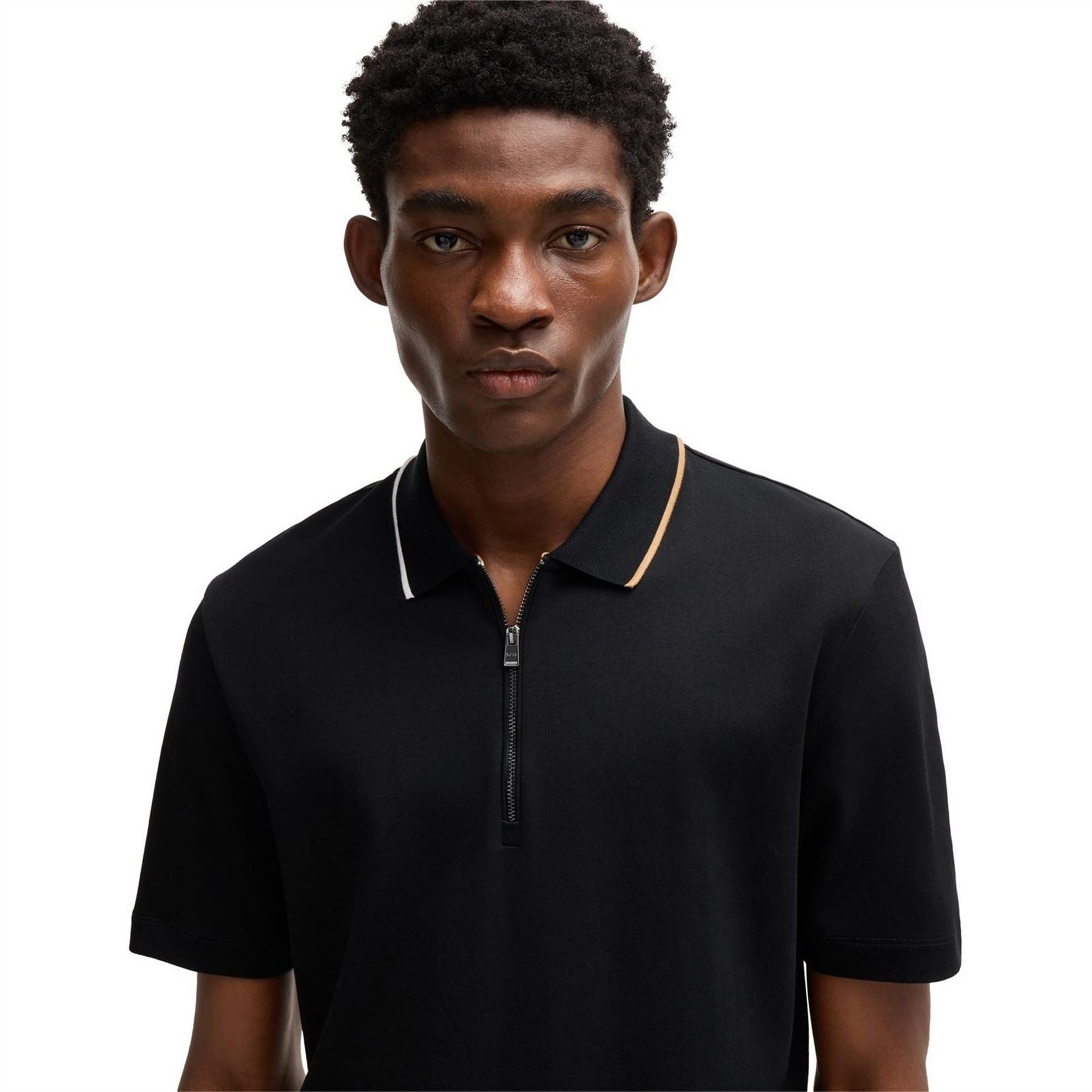 Boss Paras Quarter Zip Cotton Short Sleeve Polo Shirt