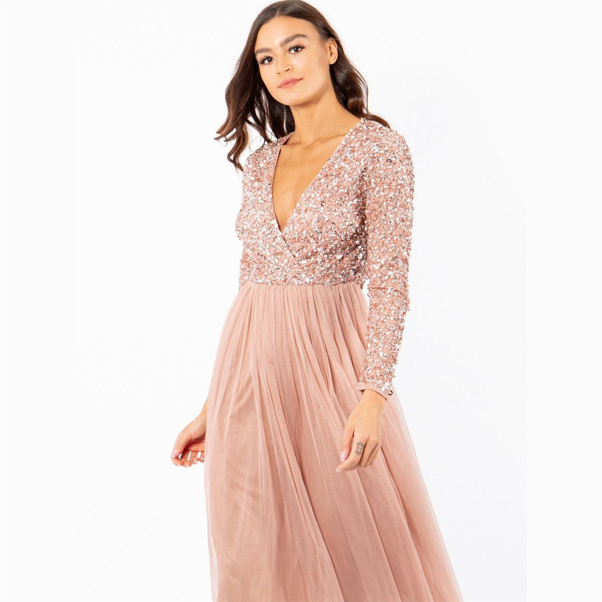 Maya Deluxe Faux Wrap Front Embellished Midi Dress