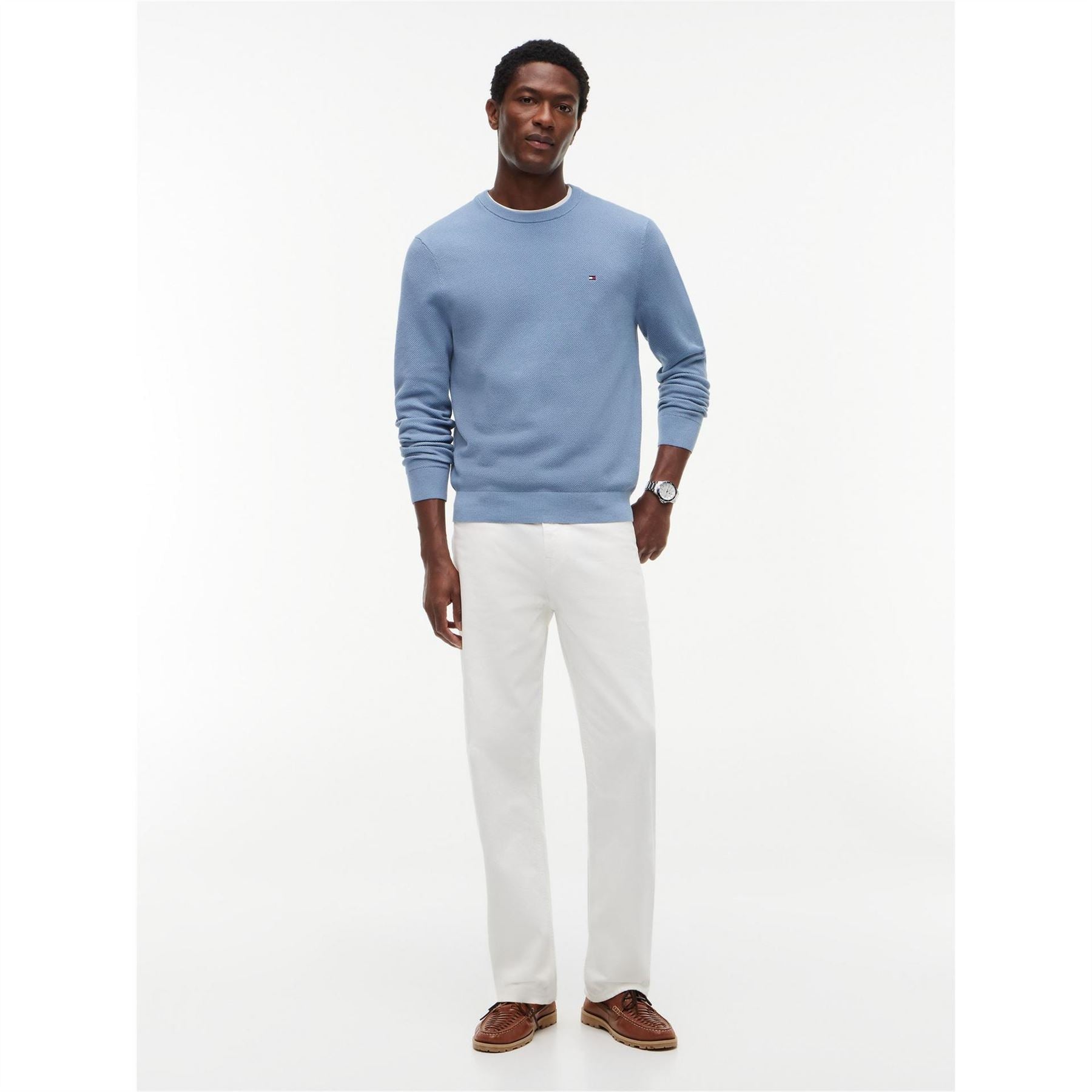 Tommy Hilfiger Crew Neck Ribbed Collar Long Sleeve Sweater