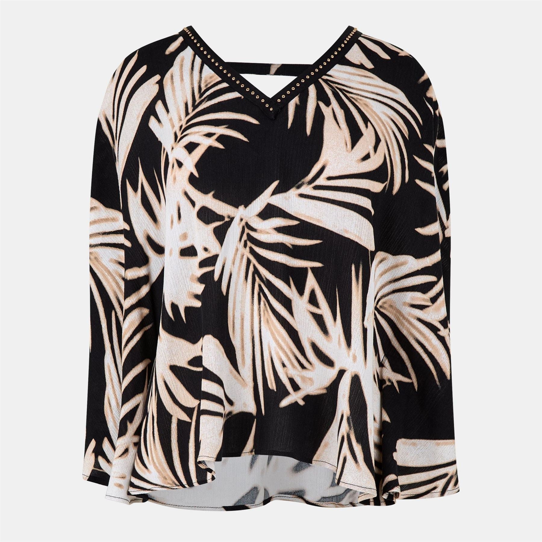 Biba V-Neck Relaxed Fit Long Sleeve Blouse