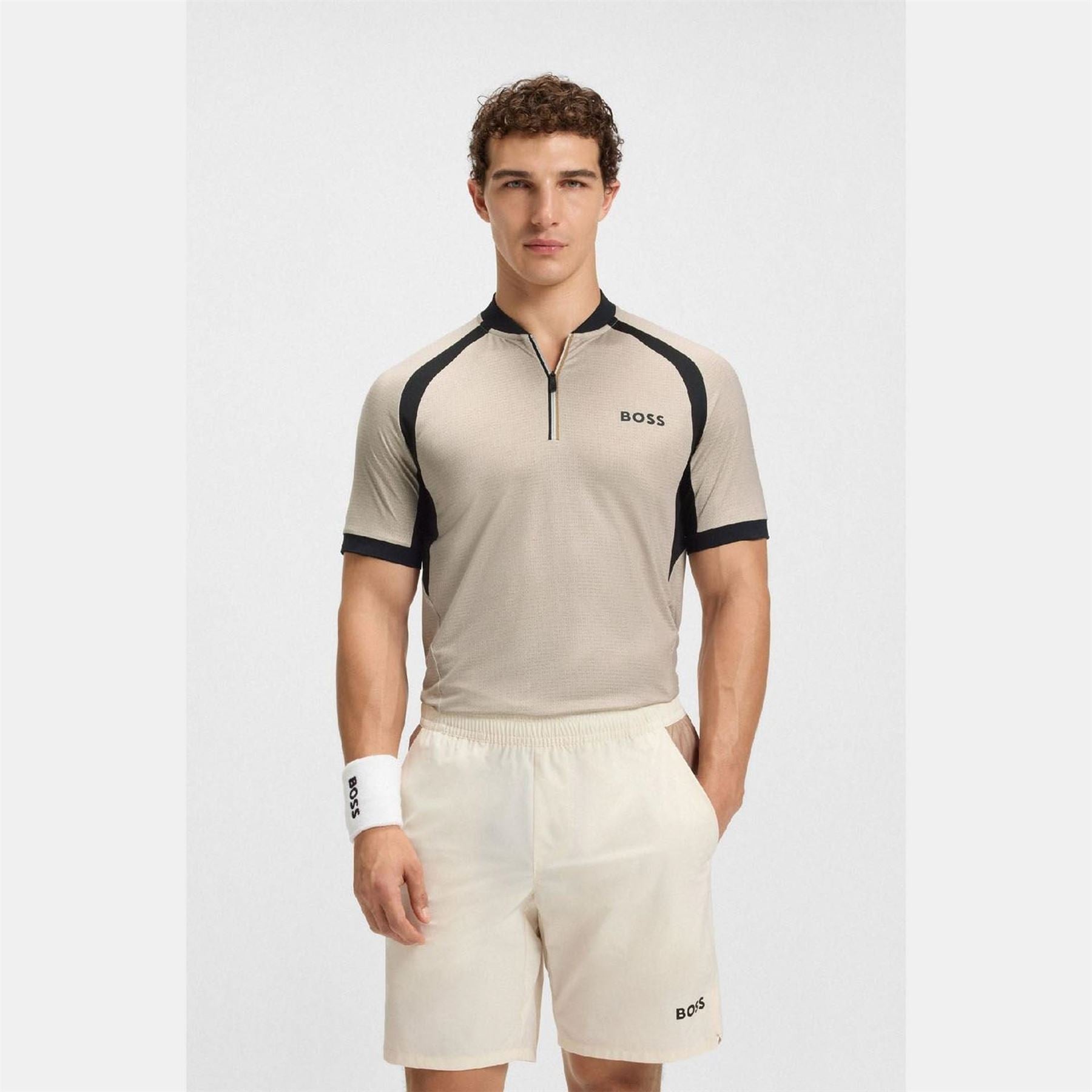Boss Matchball Zip Neck Mesh Polo Shirt