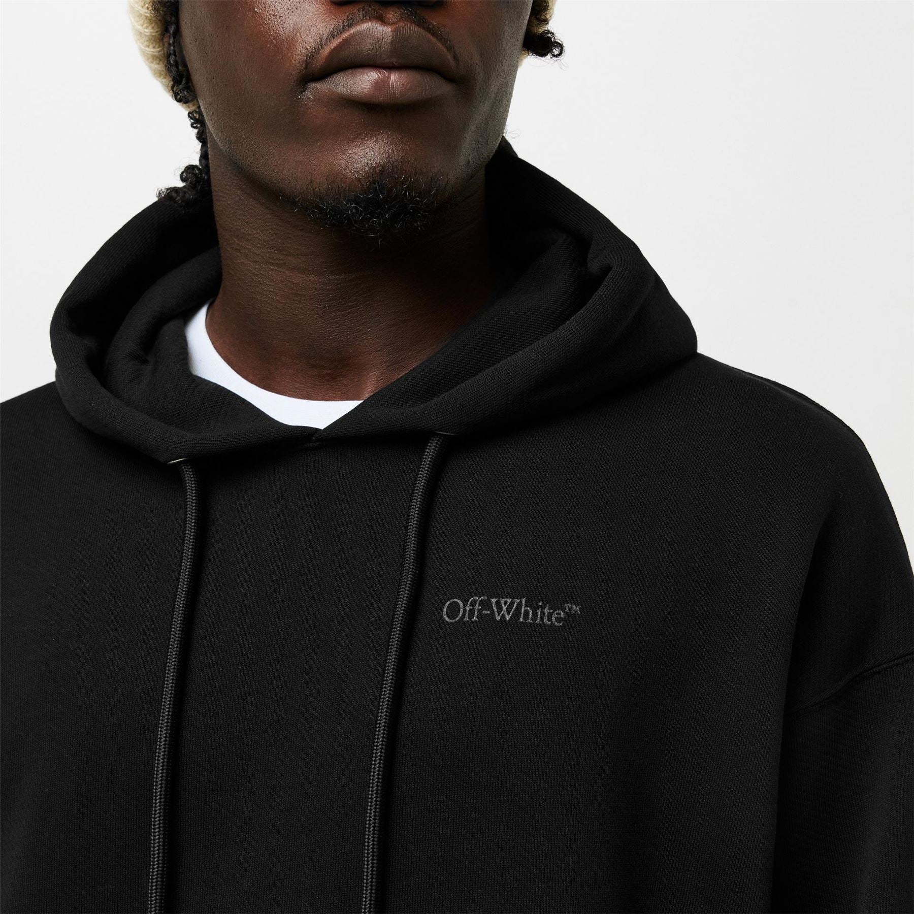 Off White Oversize Fit Hooded Neck Drop Shoulder Sweatshirt