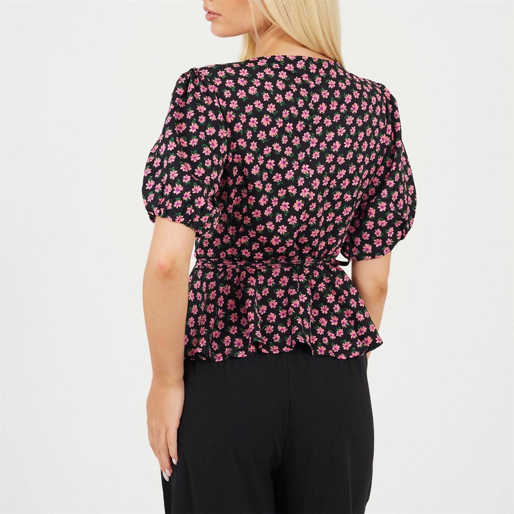 Brave Soul V-Neck Puff Sleeve Wrap Blouse