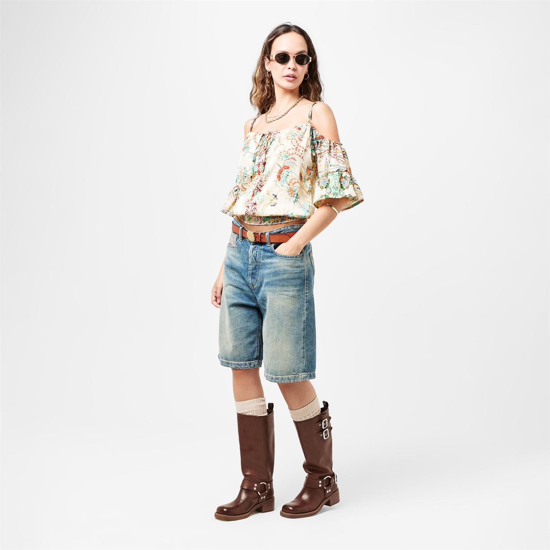 AX Paris Paisley Print Cut Out Shoulder Top